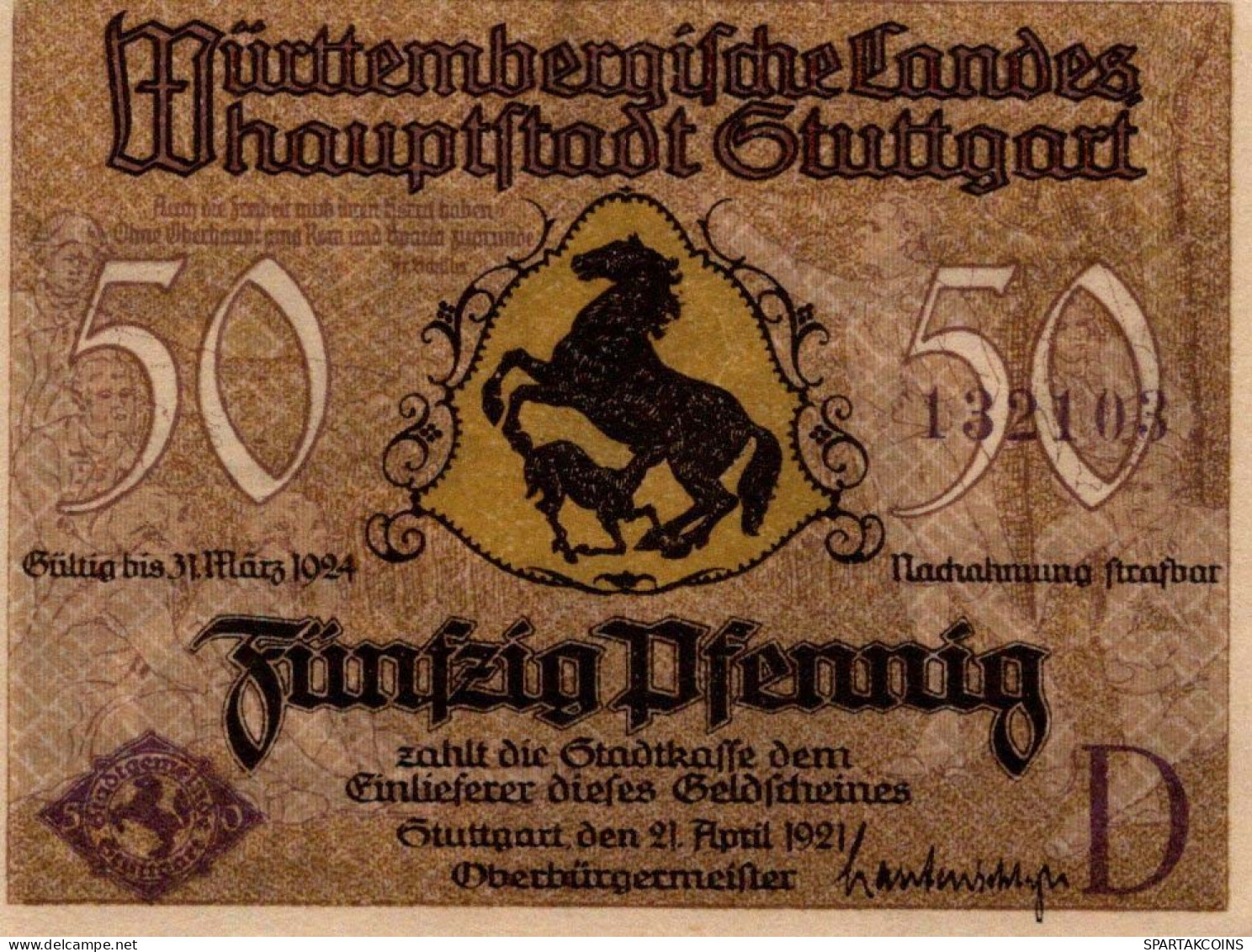 50 PFENNIG 1921 Stadt STUTTGART Württemberg UNC DEUTSCHLAND Notgeld #PC429 - Lokale Ausgaben