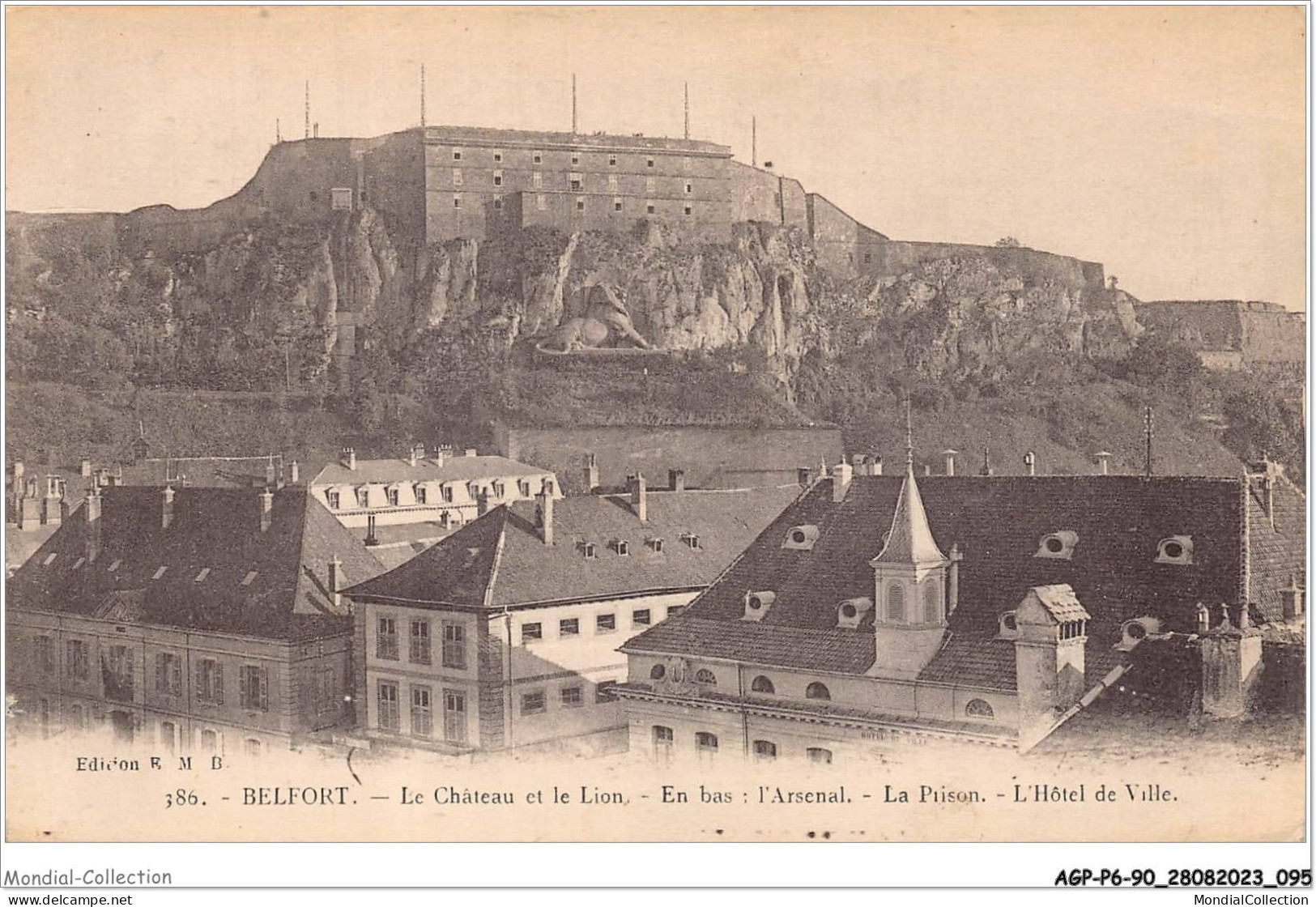 AGPP6-0573-90 - BELFORT-VILLE - Le Chateau Et Le Lion - En Bas: L'arsenal, La Prison, L'hotel De Ville - Belfort - Stadt