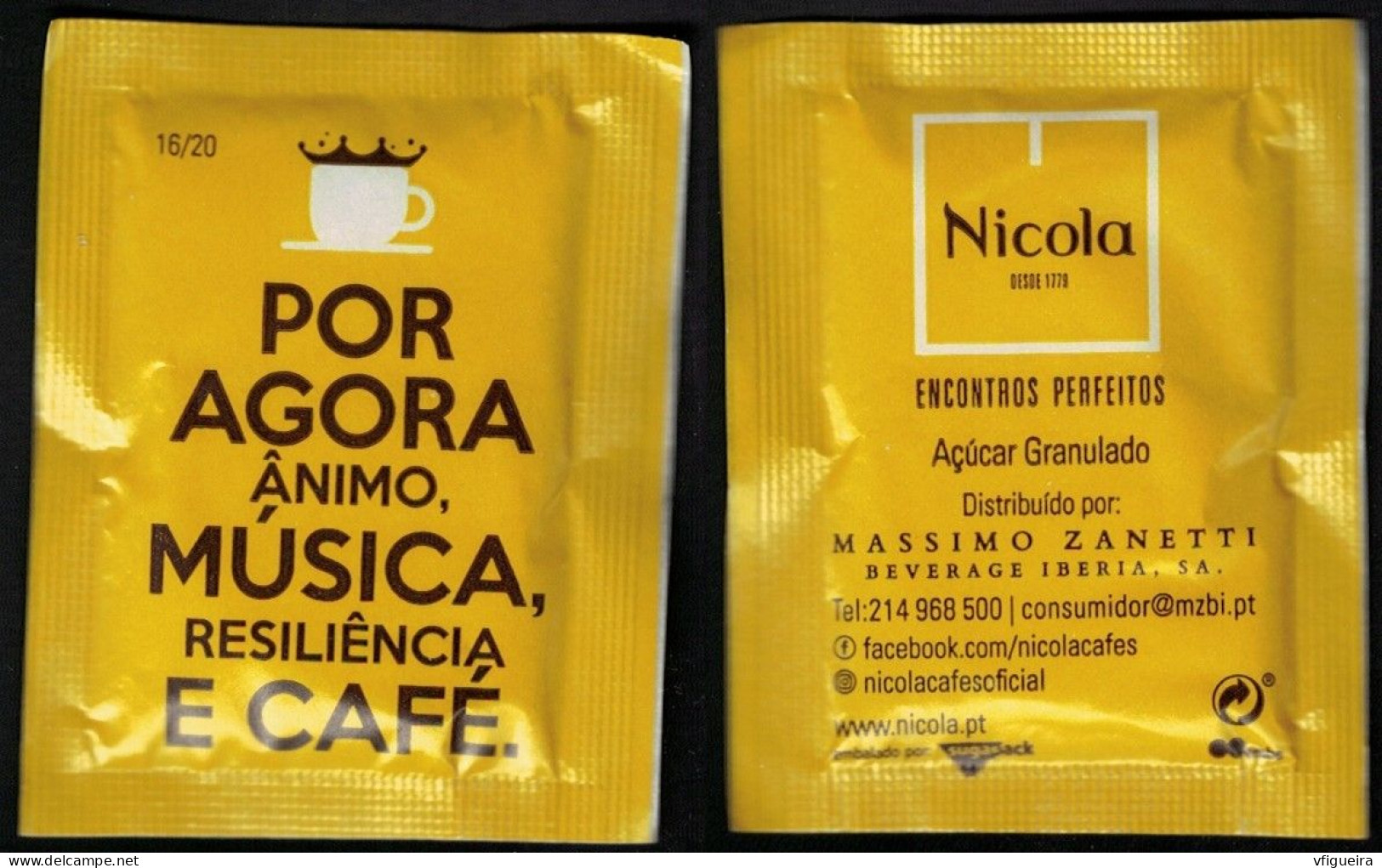 Portugal Sachet Sucre Sugar Bag Cafés Nicola Por Agora ânimo Música Resiliência E Café - Sugars