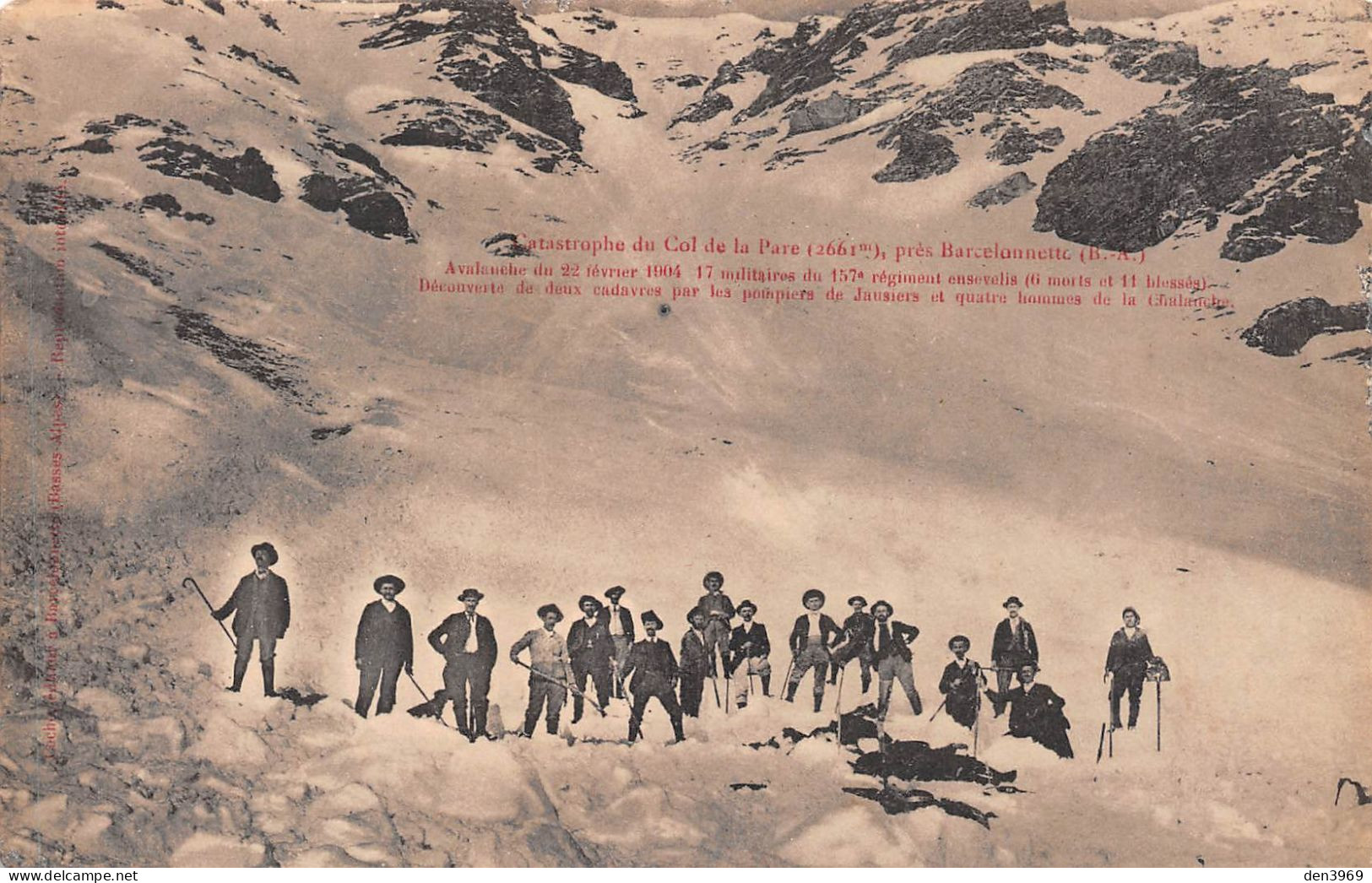 Catastrophe Du Col De La PARE (Basses-Alpes) Près Barcelonnette, Avalanche 22 Février 1904 - Jausiers - Voyagé (2 Scans) - Other & Unclassified