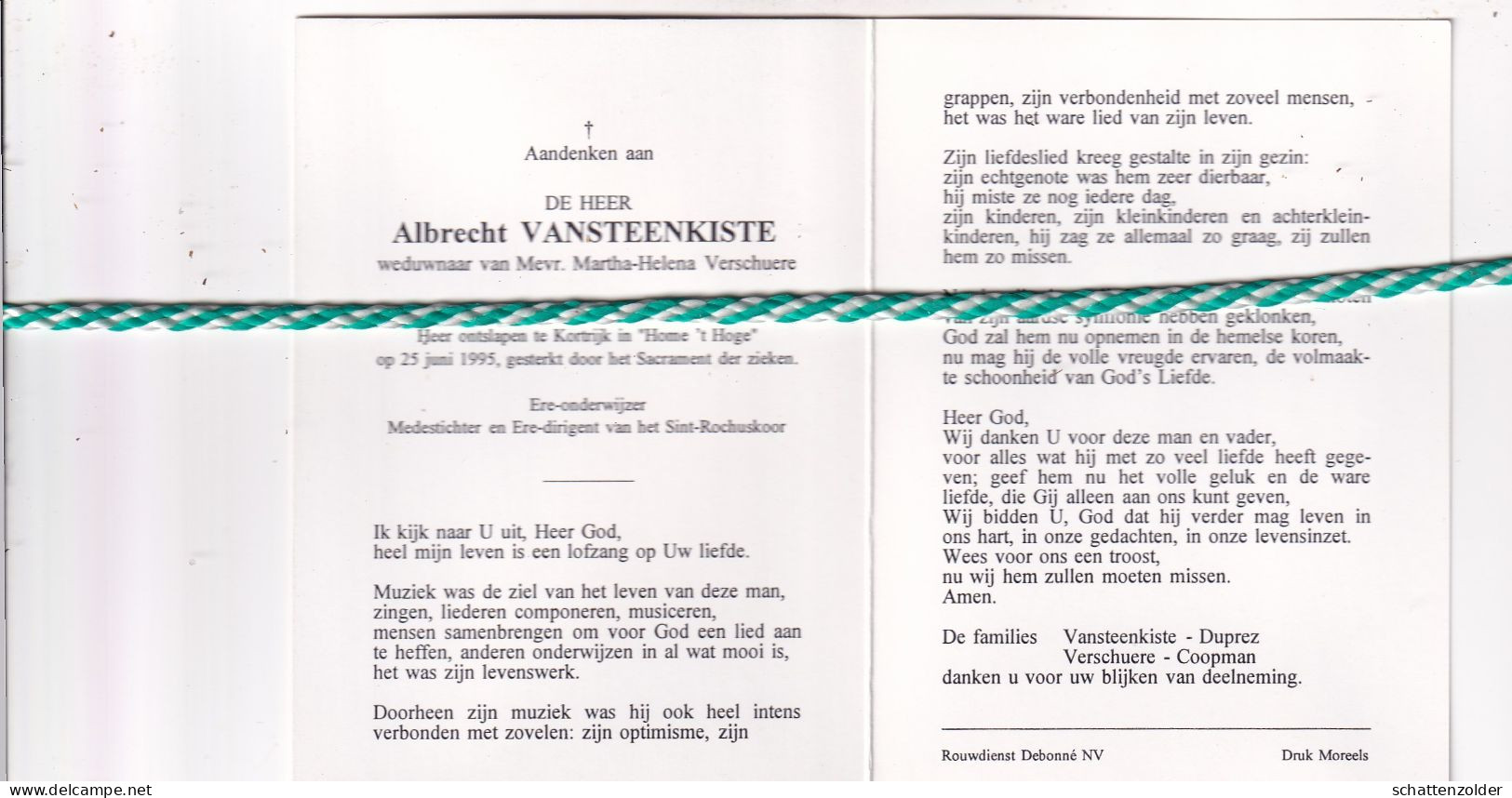 Albrecht Vansteenkiste-Verschuere, Kortrijk 1910, 1995. Ere Onderwijzer, Foto - Obituary Notices