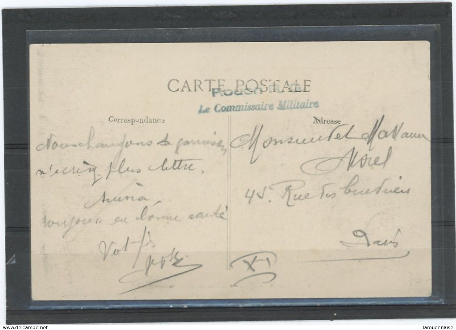 CACHET MILITAIRE -76-ROUEN RG-C P -GRIFFE LINÉAIRE,44x10mm- FRAPPE TTB- ROUEN R G / COMMISSAIRE MILITAIRE - Guerre De 1914-18