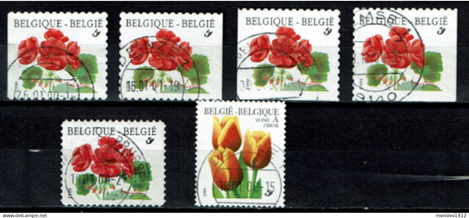 België 1999 OBP 2850+2854/55  - Bloemen Geranium, Tulp - Used Stamps