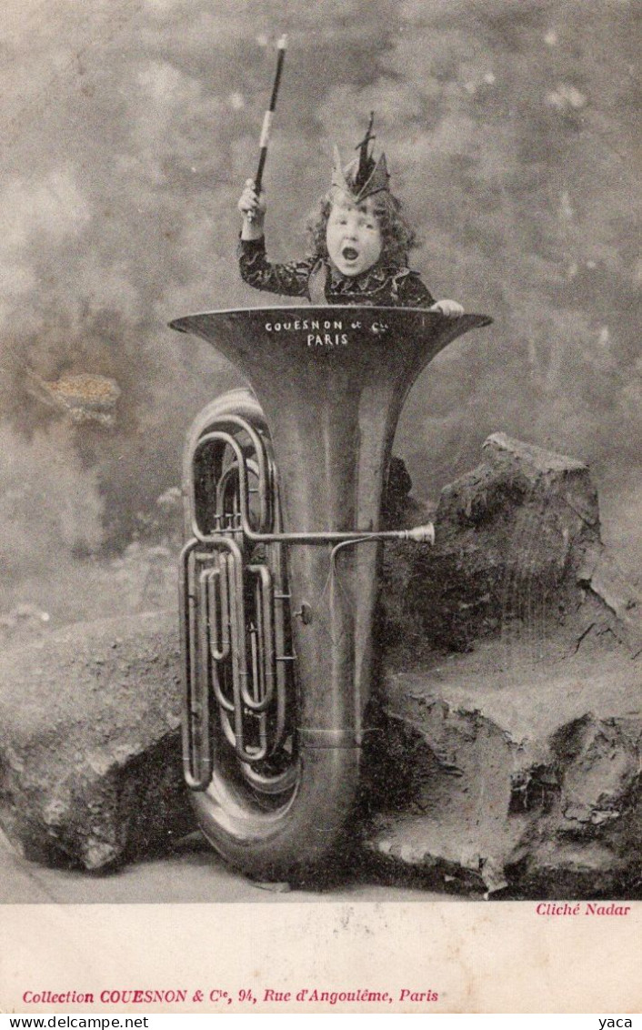 Enfant Sortant D'un Saxophone - Gouesnon Paris Carte Pionnière Cliché Nadarhone - Music And Musicians