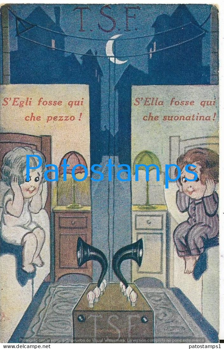 228729 ART ARTE SIGNED DIDONE CHILDREN LISTENING WITH THE FONOLA T.S.F THE NIGHT POSTAL POSTCARD - Otros & Sin Clasificación