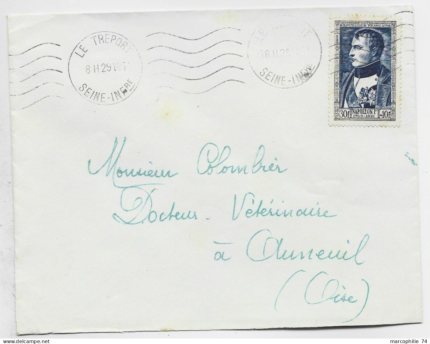 FRANCE SURTAXE 30FR NAPOLEON SEUL LETTRE COVER MEC LE TREPORT 1951 PAS AU TARIF - 1921-1960: Modern Tijdperk