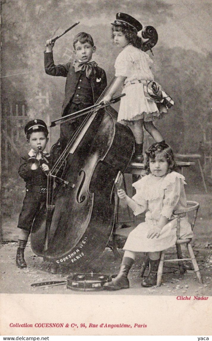 Orchestre Garçon Et Fille Jouant De La Contrebasse- Trompette - Chef     - Gouesnon Paris Carte Pionnière Cliché Nadar - Música Y Músicos