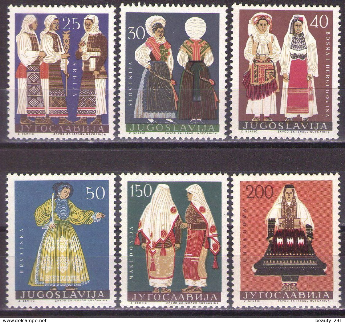 Yugoslavia 1964 - National Costumes - Mi 1085-1090 - MNH**VF - Nuevos
