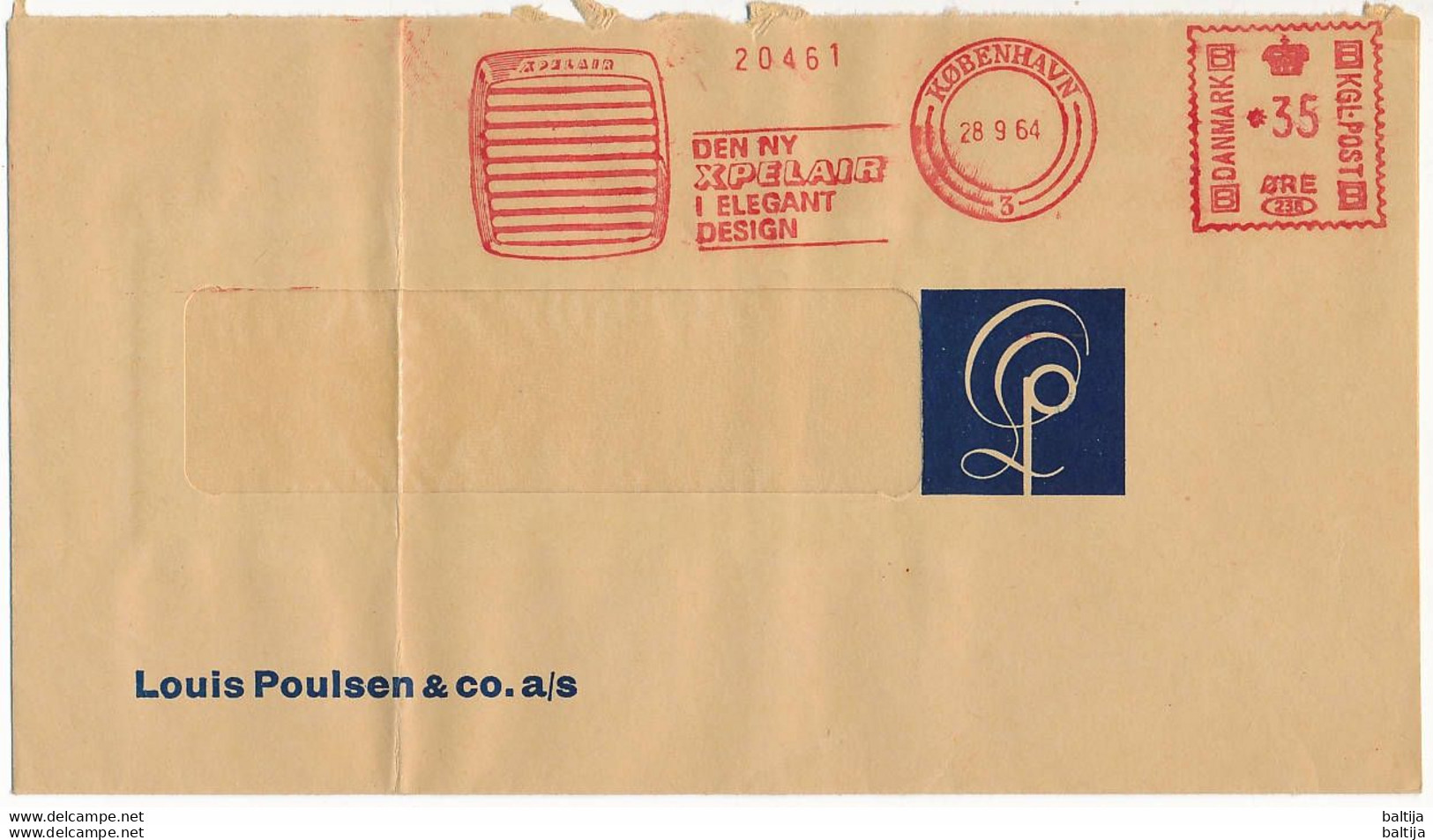 EMA Meter Slogan Cover Hasler / Louis Poulsen, Xpelair, Ventilation, Design - 28 September 1964 København 3 - Lettres & Documents