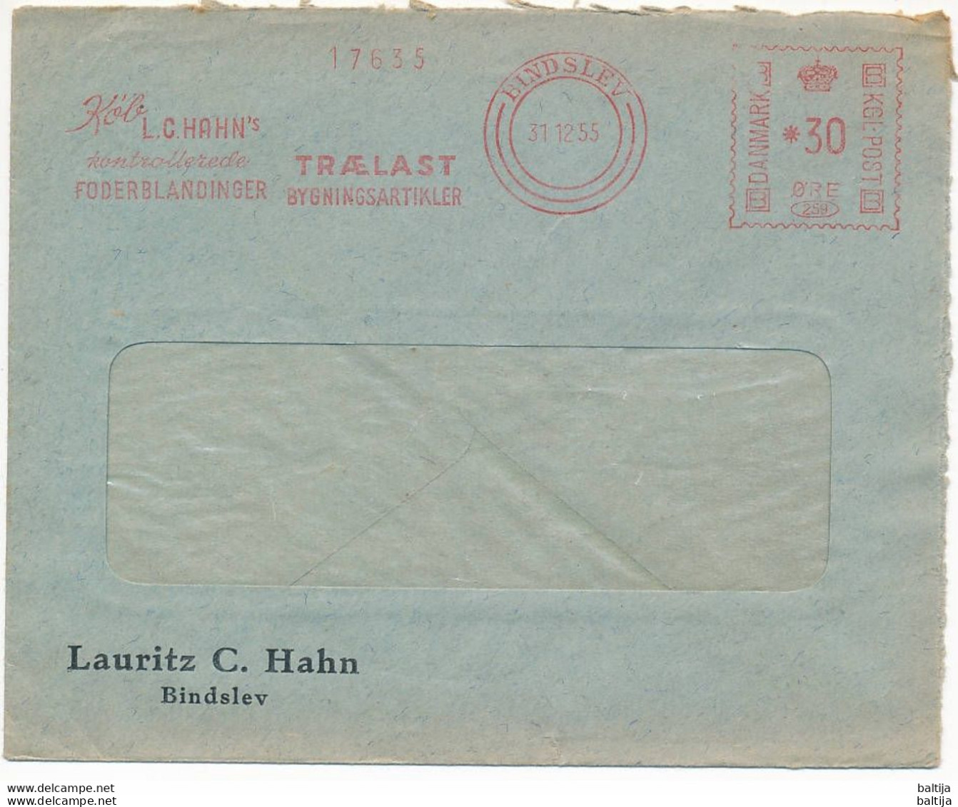 EMA Meter Slogan Cover Hasler / Lauritz C. Hahn, Compound Feed - 31 December 1955 Bindslev - Storia Postale