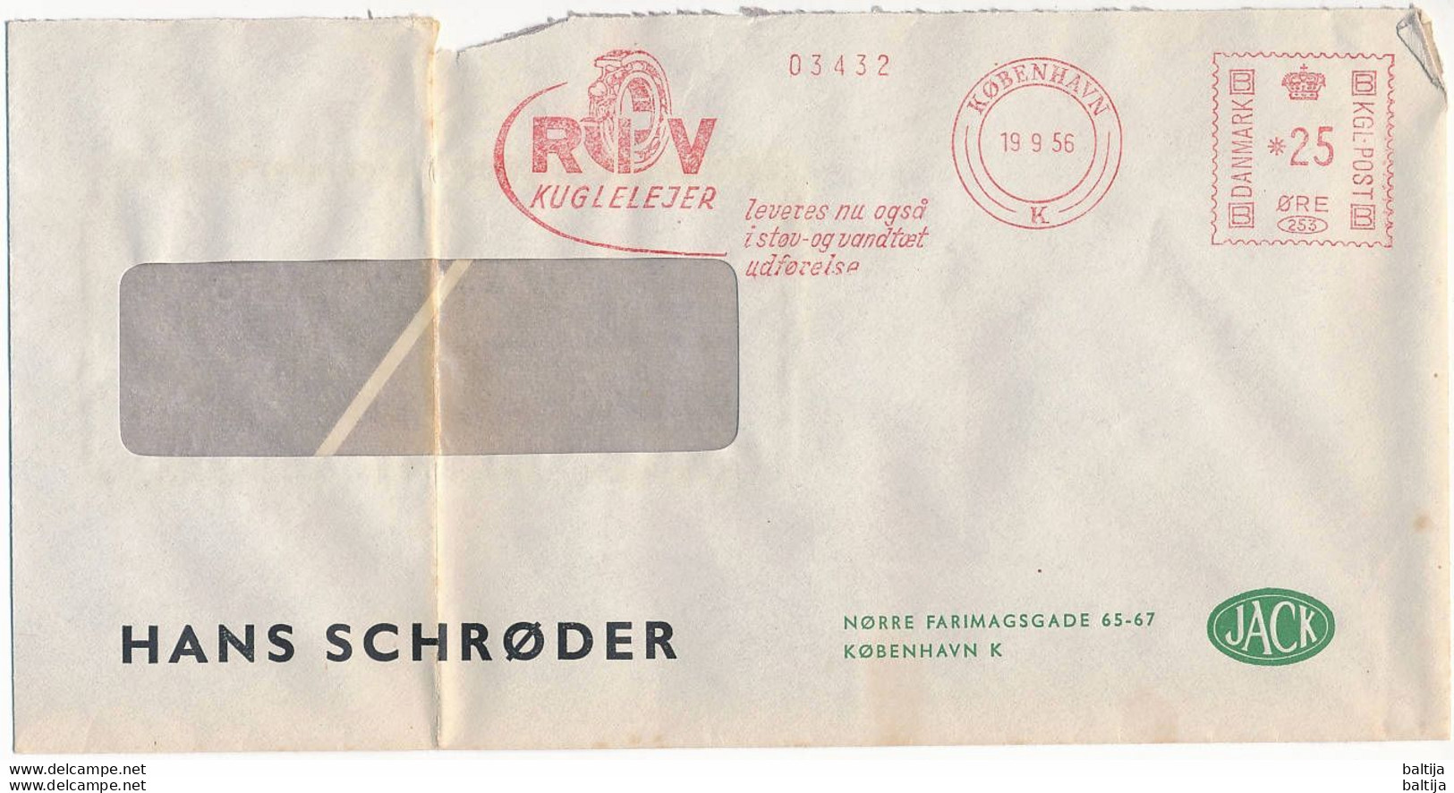 EMA Meter Slogan Cover Hasler / Hans Schrøder, RIV Ball Bearing - 19 September 1956 København K - Storia Postale