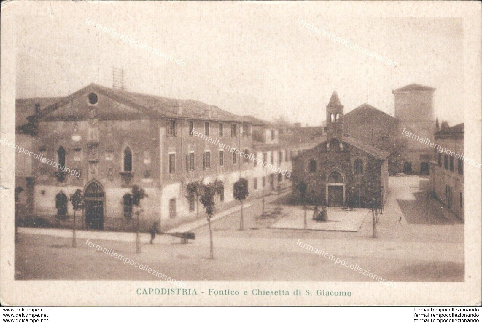 Aq362 Cartolina Capodistria Fontico E Chiesetta Di S.giacomo Slovenia - Other & Unclassified
