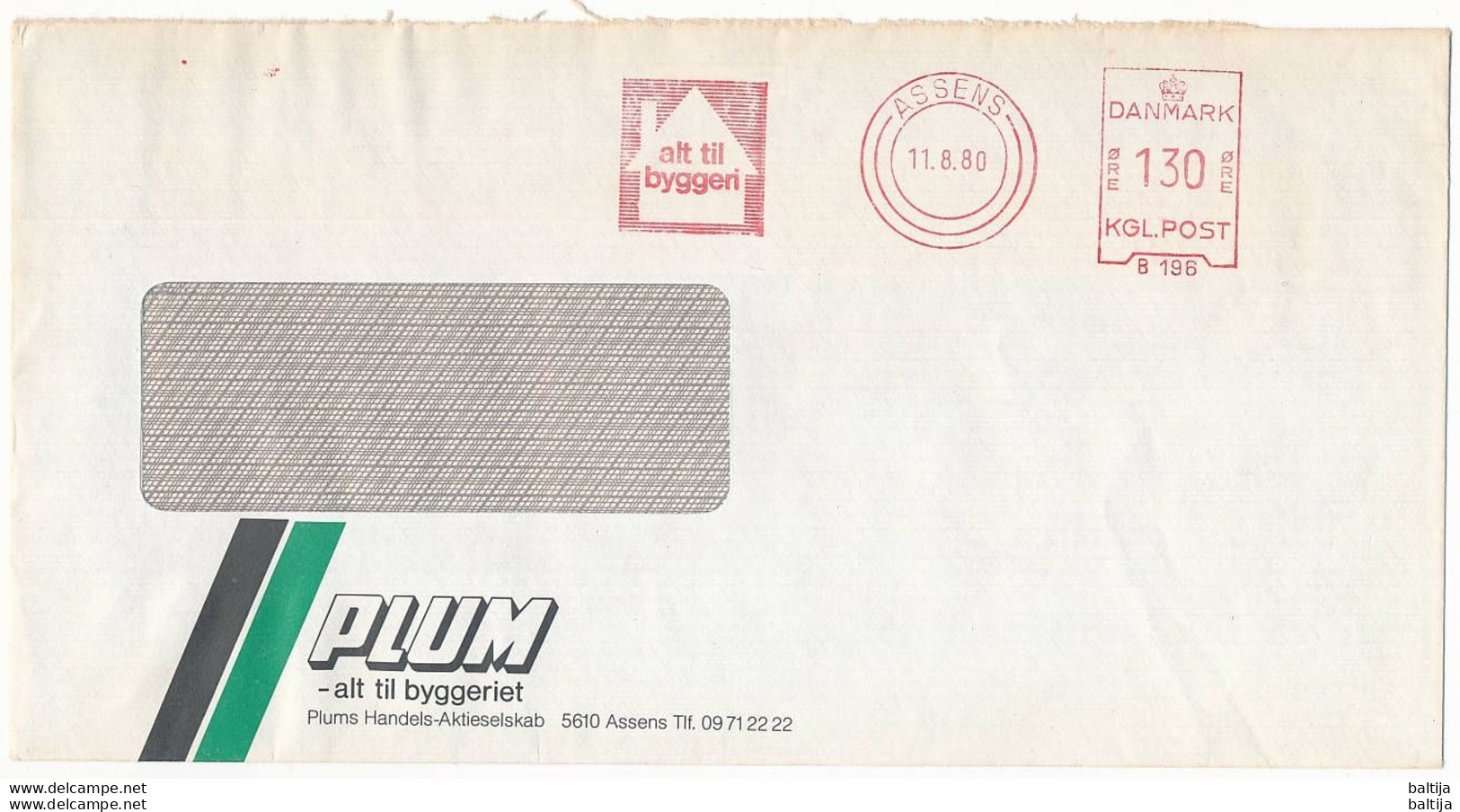 EMA Meter Slogan Cover Hasler / Plum - 11 August 1980 Assens - Briefe U. Dokumente