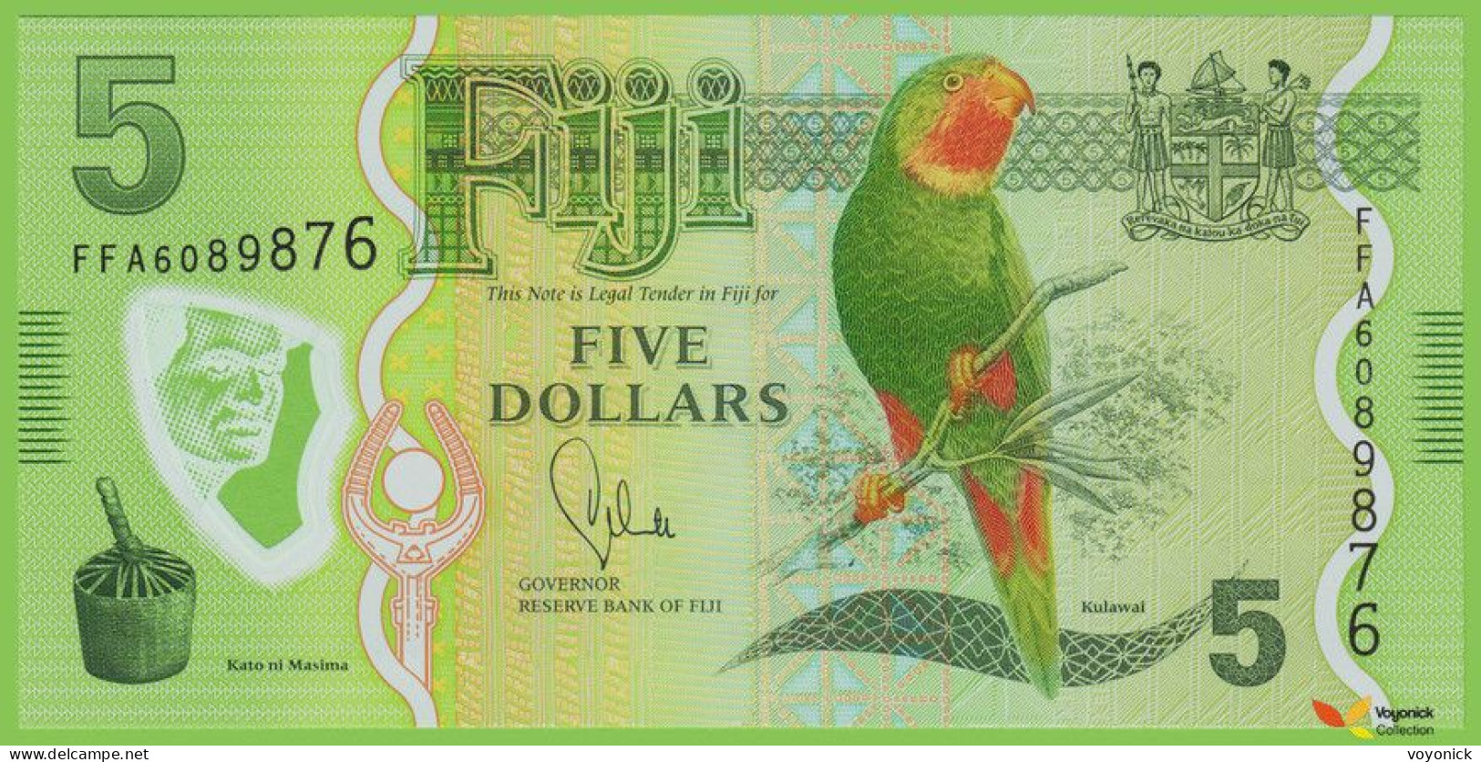 Voyo FIJI 5 Dollars ND(2013) P115 B526a FFA UNC Polymer - Fidji