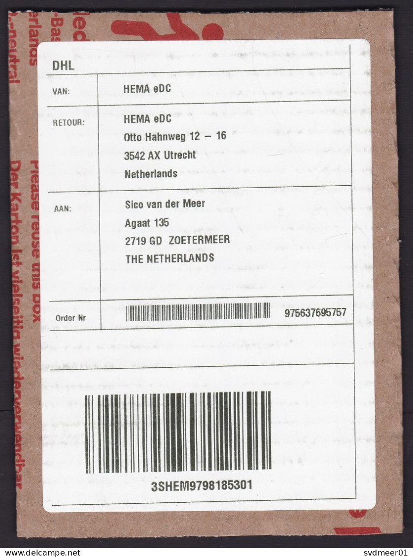 Netherlands: Parcel Fragment (cut-out), 2024, Label Private Postal Service DHL (minor Damage) - Cartas & Documentos