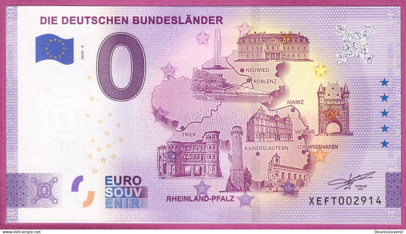 0-Euro XEFT 2020-8 DIE DEUTSCHEN BUNDESLÄNDER - RHEINLAND-PFALZ - Private Proofs / Unofficial