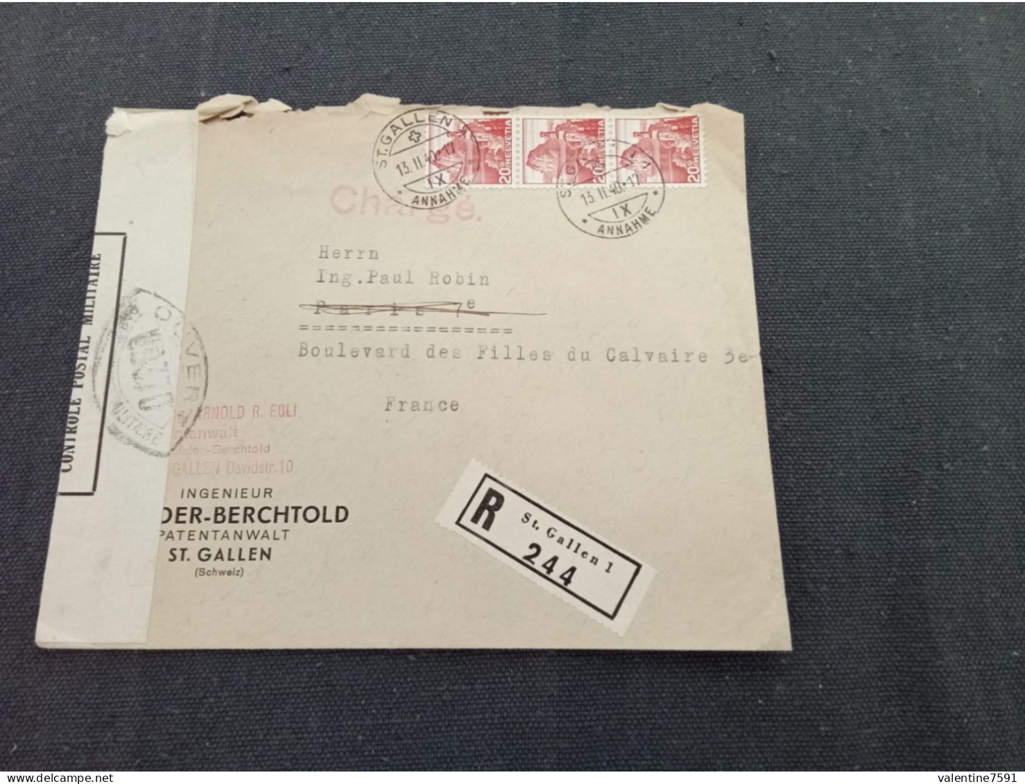 SUISSE- ST GALLEN- Lettre De 1917 - AR- Ouverte Par L Armee- Pour France  Net 5 - Postmark Collection
