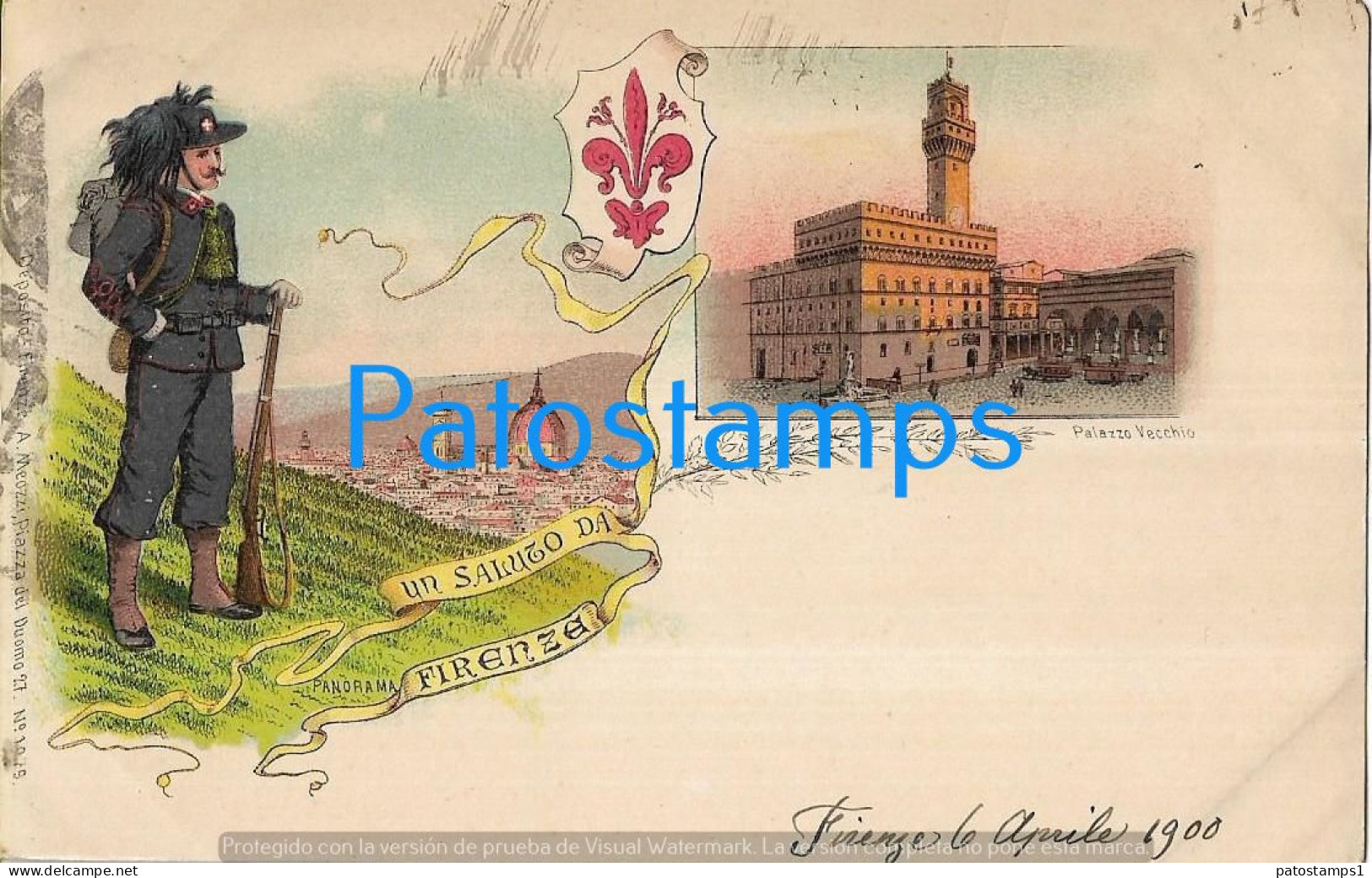 228744 ITALY FIRENZE ART ARTE SOLDIER AND OLD PALACE MULTI VIEW POSTAL POSTCARD - Andere & Zonder Classificatie