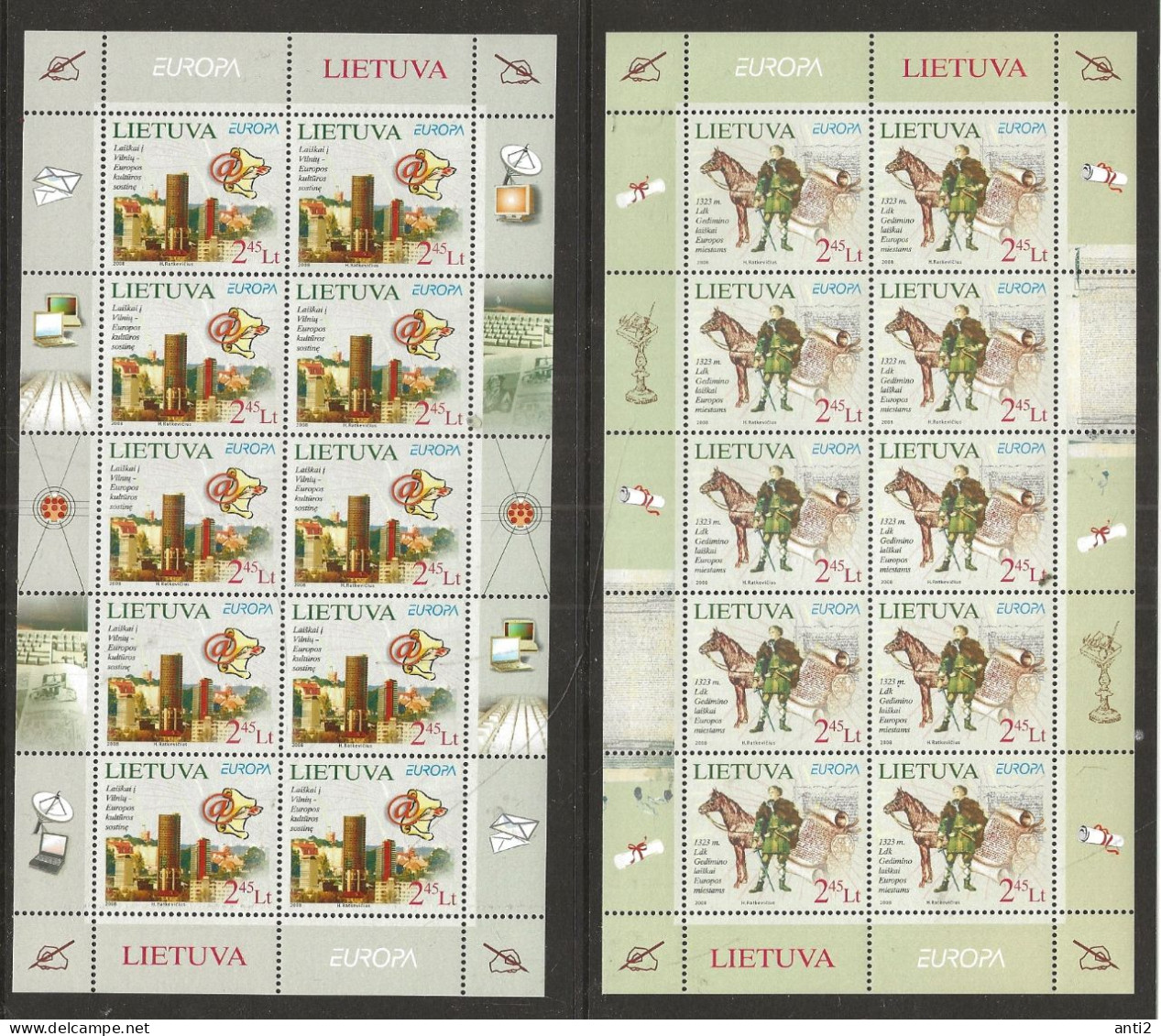 Lithuania Lietuva Litauen 2008 Europe: The Letter.s  Mi 970-971  In Two Sheetlets With 10 Stamps MNH(**) - Lituanie