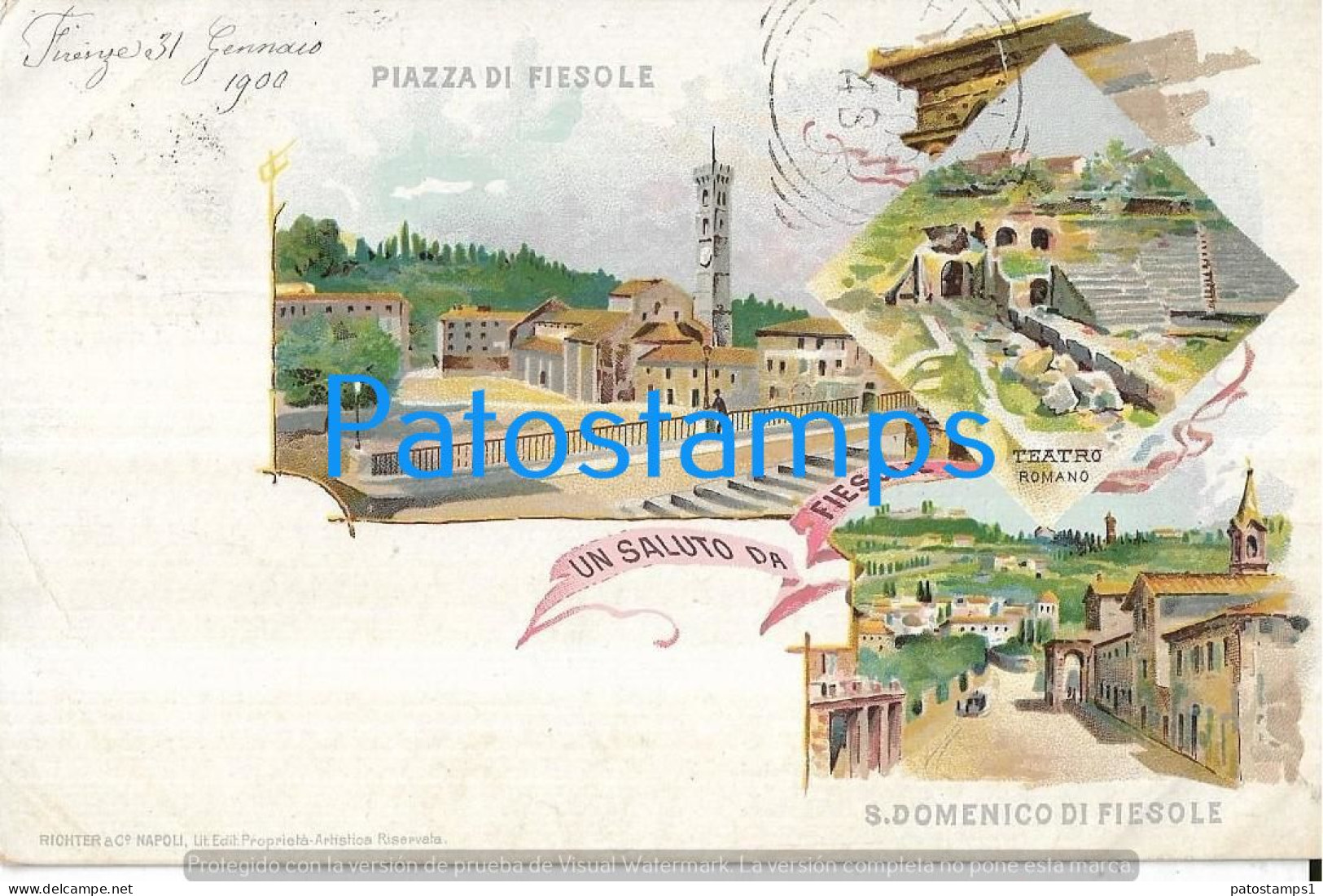 228751 ITALY FIESOLE ART ARTE SQUARE & S. DOMENICO MULTI VIEW CIRCULATED TO FIRENZE POSTAL POSTCARD - Andere & Zonder Classificatie