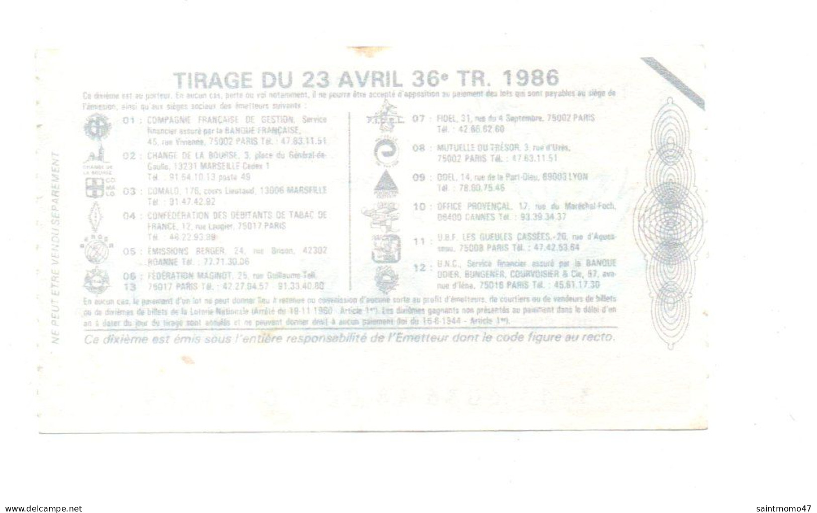 FRANCE . LOTERIE NATIONALE . " TACOTAC " . TIRAGE 23 AVRIL 1986 - Ref. N°13006 - - Billets De Loterie