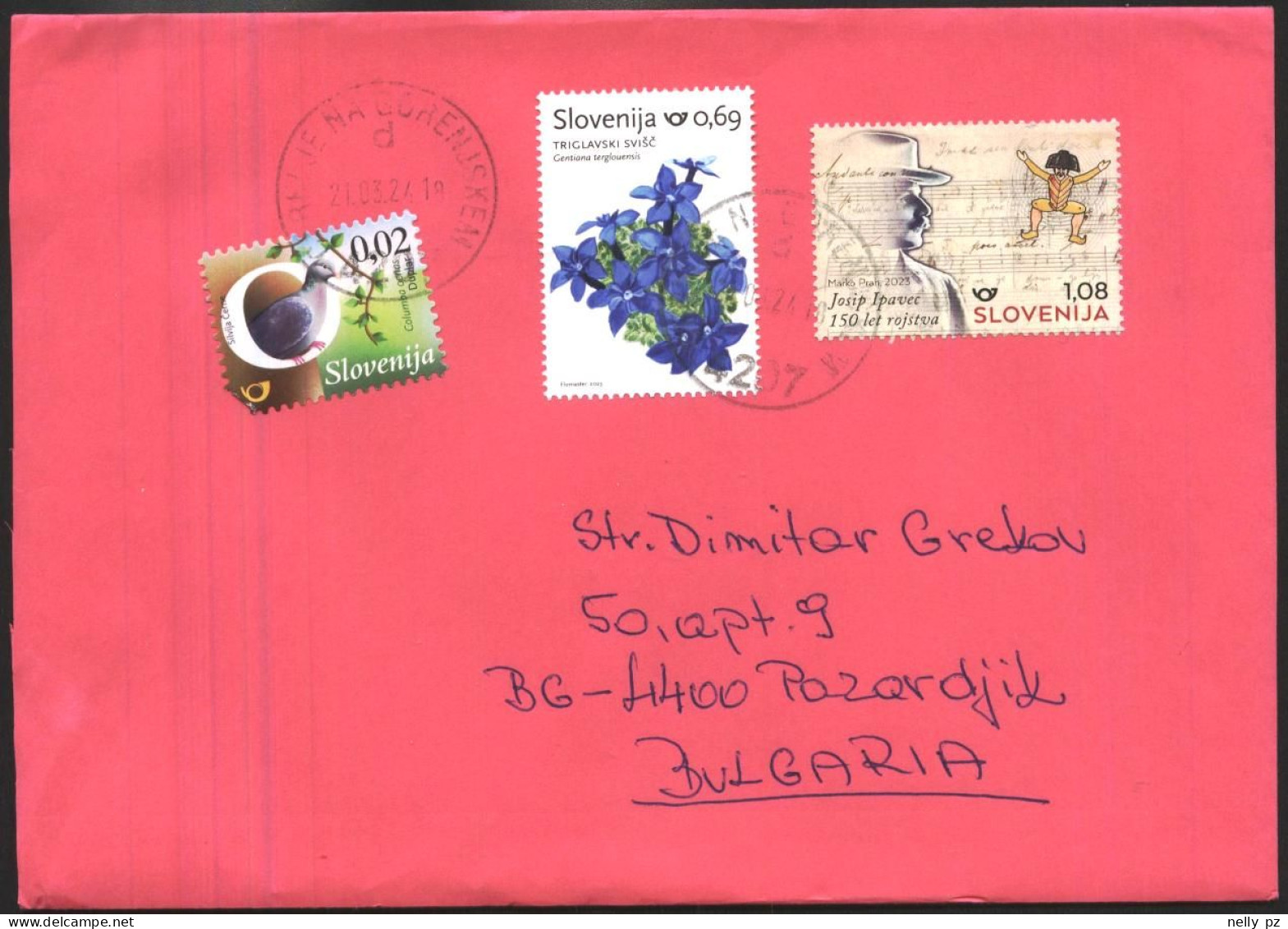 Mailed Cover With Stamps Josip Ipavec Composer 2023, Flowers 2021, Bird From Slovenia - Slovenia
