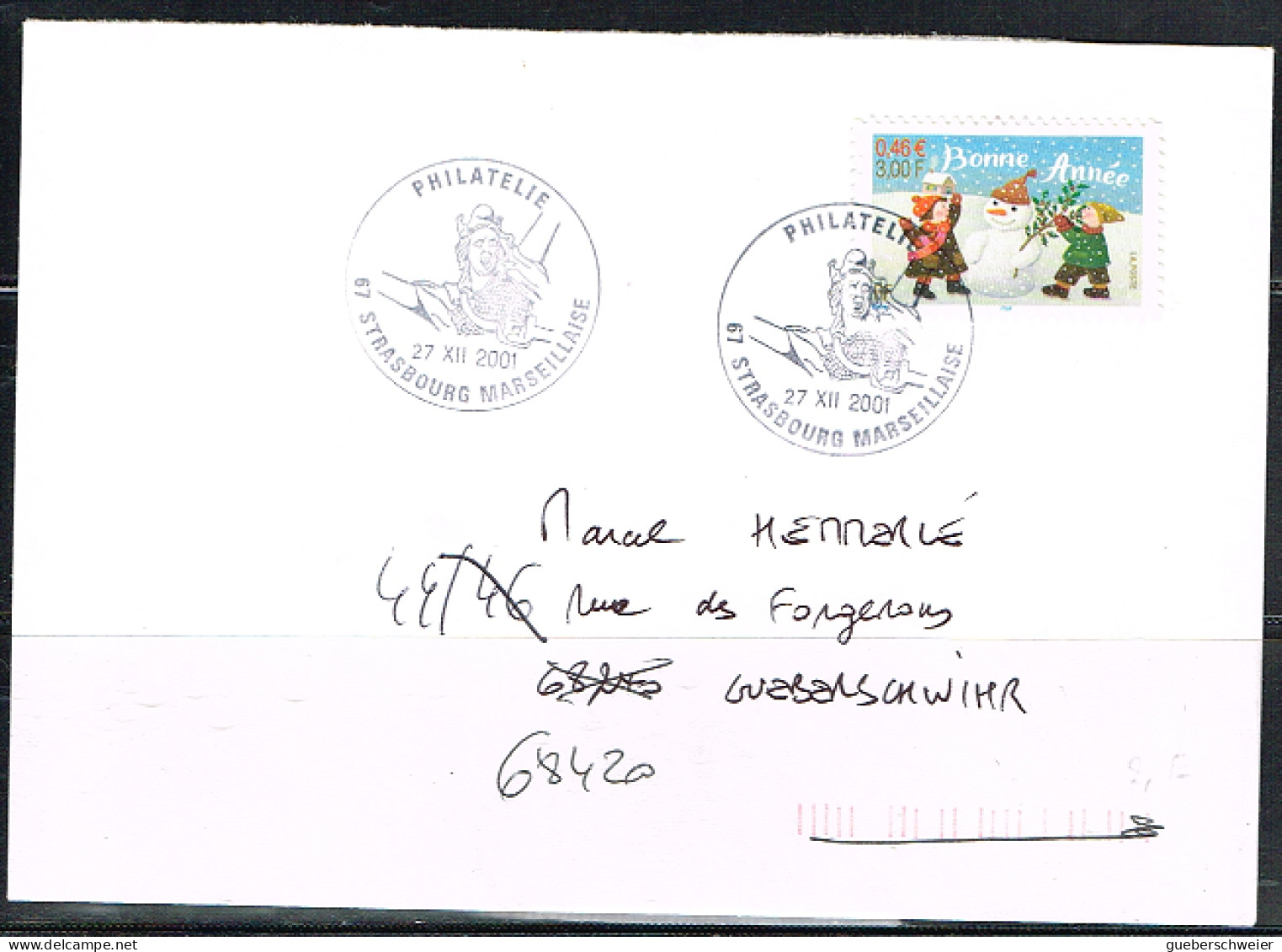 AN-L19 - FRANCE Cachet Comm. Philatélie Strasbourg Marseillaise 2001 - Gedenkstempel