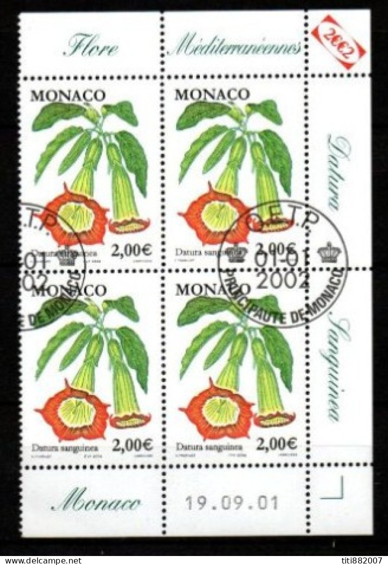 MONACO   -  2002 .  Y&T N° 2322 Oblitérés En Bloc De 4.   Fleurs  /  Daturas - Usados