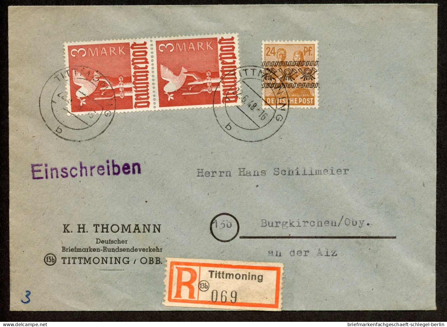 Amerik.+Brit. Zone (Bizone), 1948, 961(2) + 44 I, Brief - Storia Postale