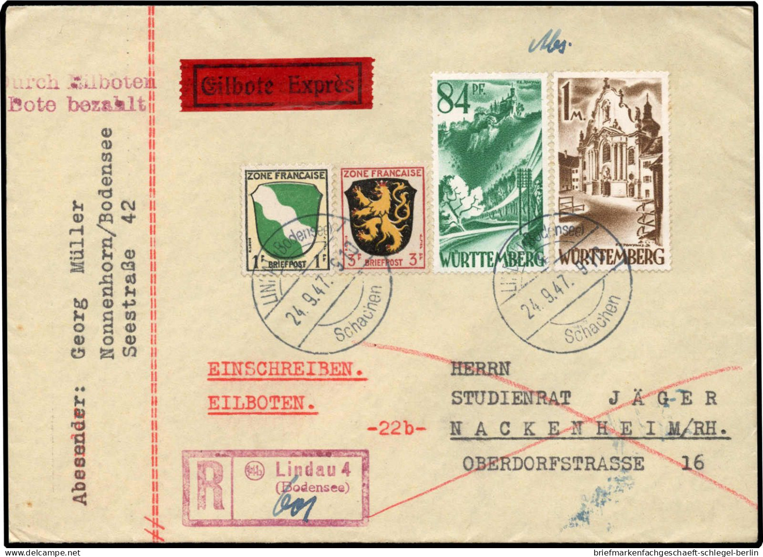 Französische Zone Württemberg, 1947, 12 + 13 + Allg. Ausg. 1 + 2 ... - Altri & Non Classificati