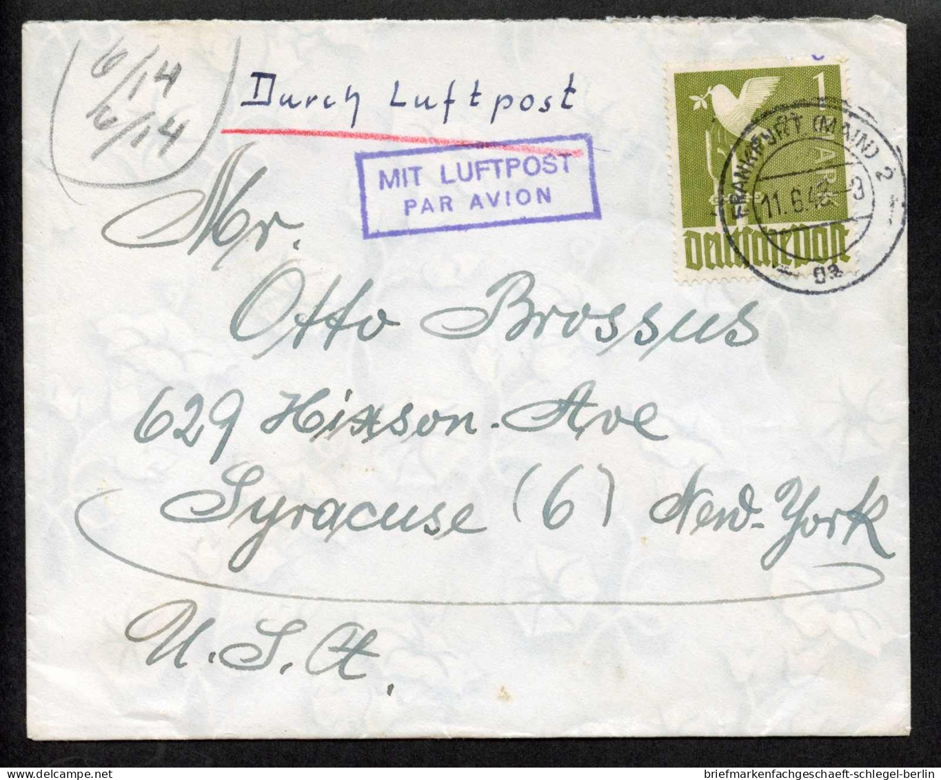 Bizone Flugpost-Zulassungsmarke, 1948, 959 EF, Brief - Storia Postale