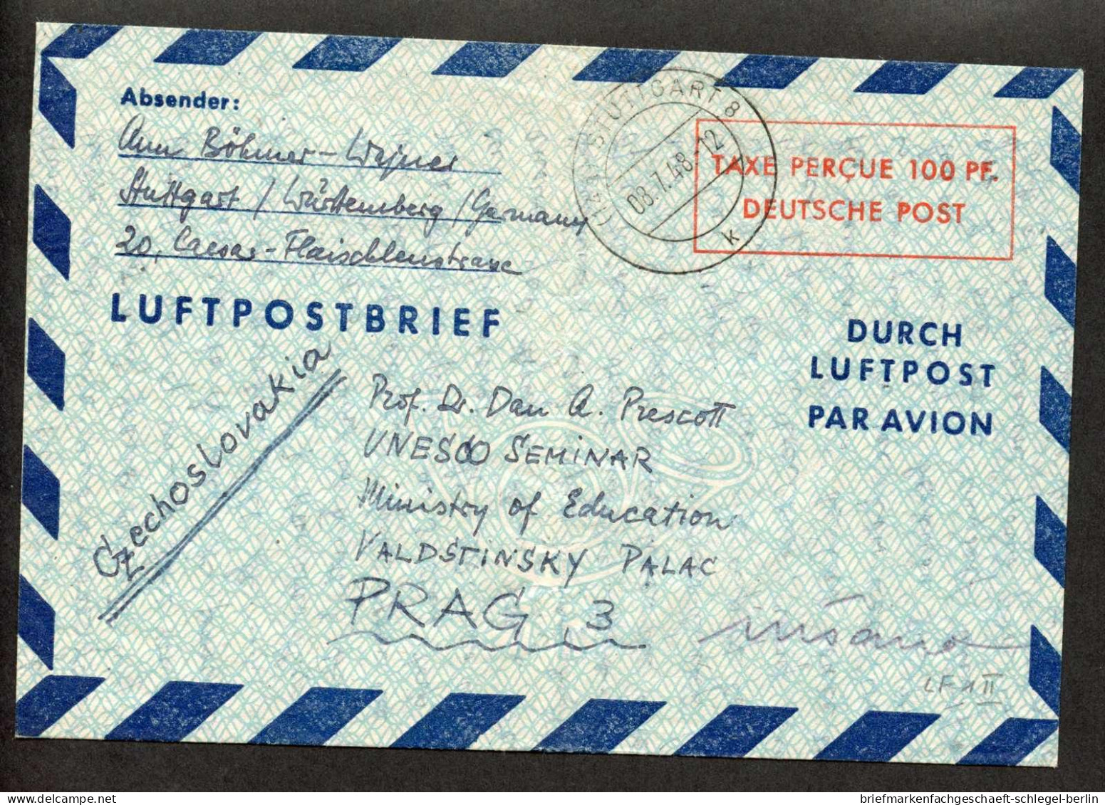 Bizone Flugpost-Zulassungsmarke, 1948, LF 1 II, Brief - Storia Postale