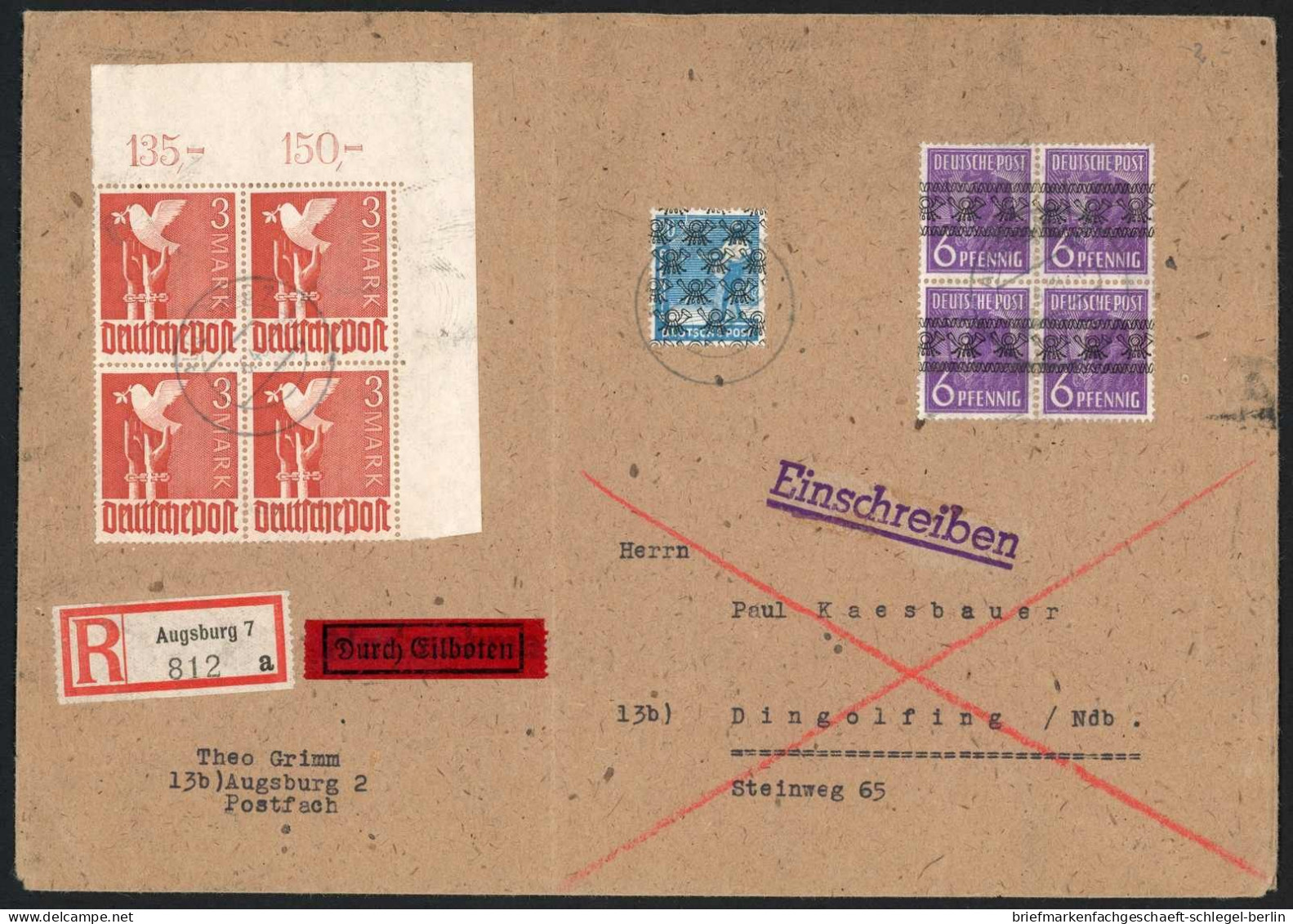 Amerik.+Brit. Zone (Bizone), 1948, 961(4), 37 I(4) + 43 II, Brief - Covers & Documents