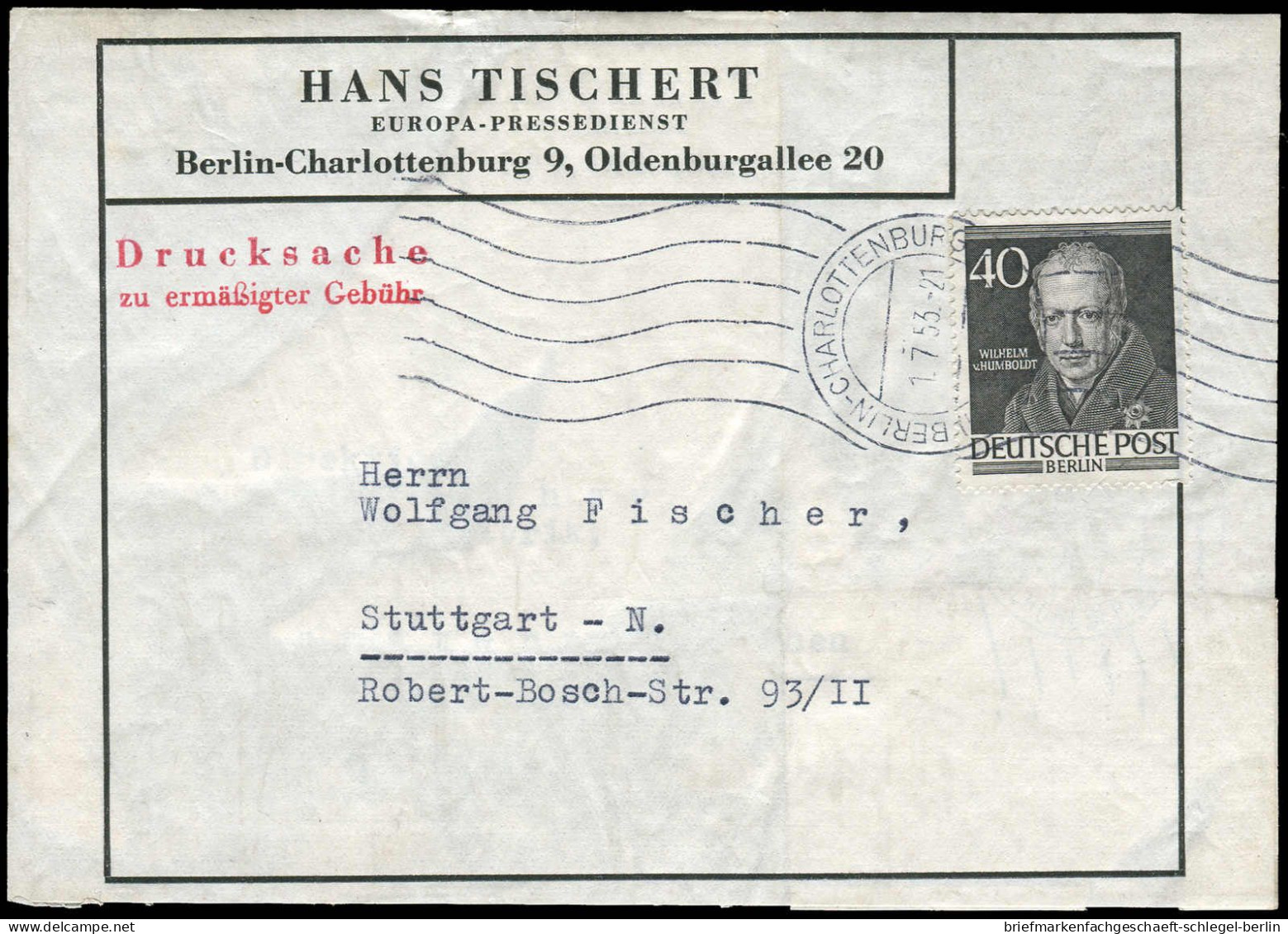 Berlin, 1953, 100, Brief - Altri & Non Classificati