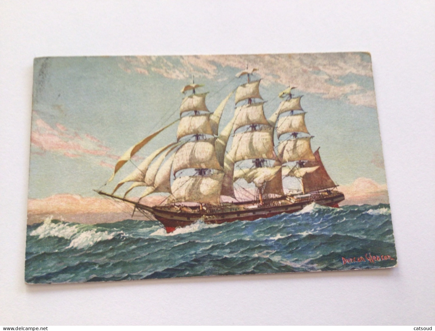 Carte Postale Ancienne (1932) Peinture Grand Voilier Signée Durcan Gleason - Segelboote