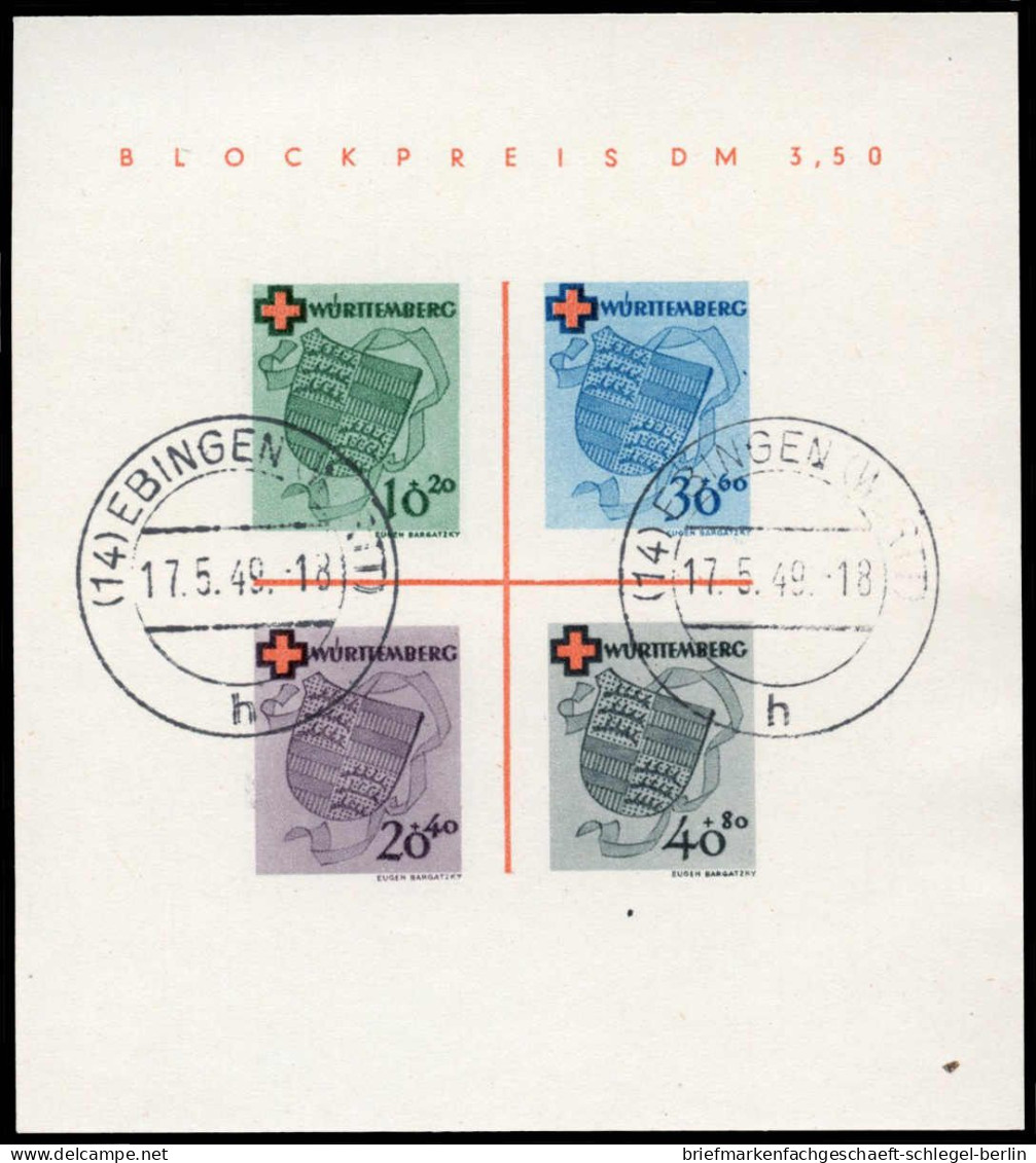 Französische Zone Württemberg, 1949, Bl. 1 I, Gestempelt - Altri & Non Classificati