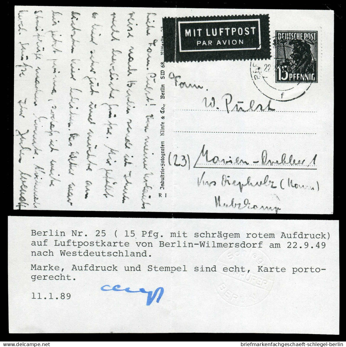 Berlin, 1949, 25 EF, Brief - Other & Unclassified