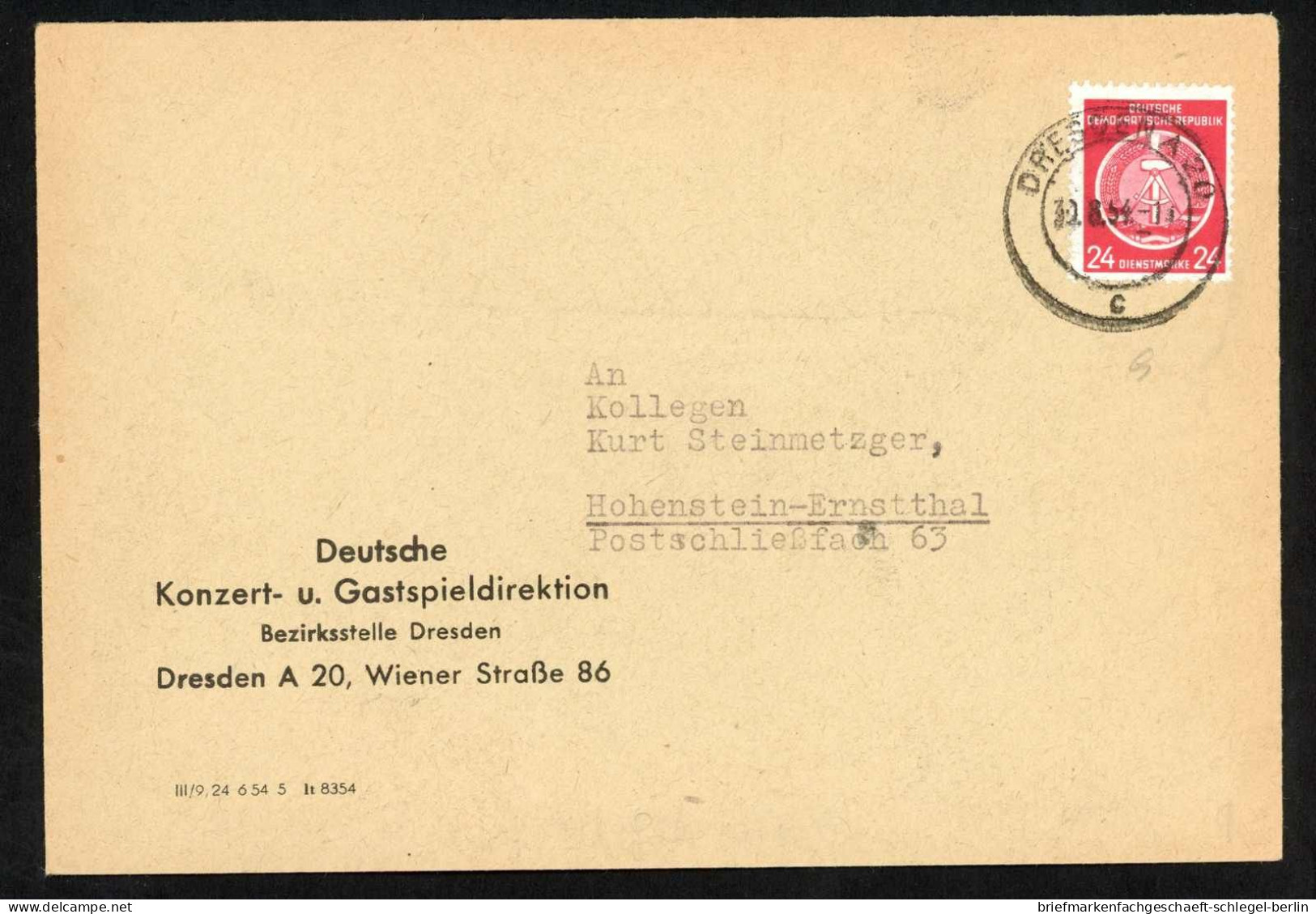 DDR, 1954, 9 EF - 20 XI(2), Brief - Andere & Zonder Classificatie
