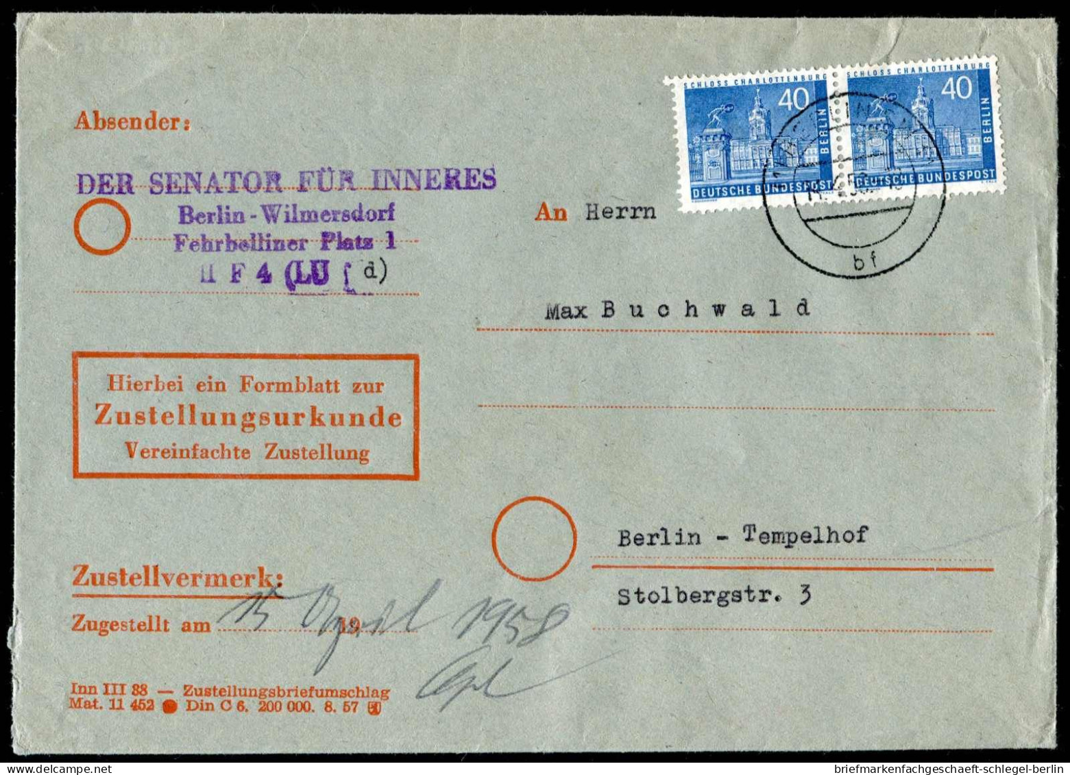 Berlin, 1958, 152 EF, 149(2), Brief - Altri & Non Classificati