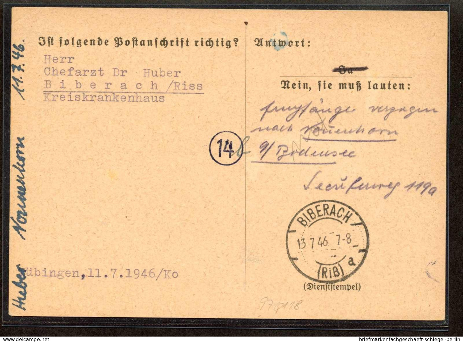 Französische Zone Allgemeine Ausgabe, 1946, Barfreimachung, Brief - Otros & Sin Clasificación