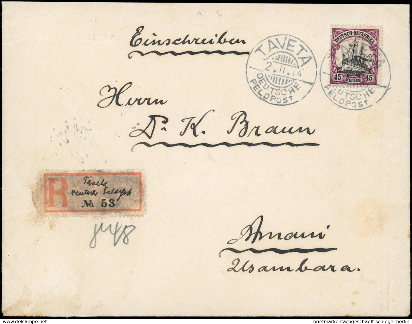 Deutsche Kolonien Ostafrika, Brief - Duits-Oost-Afrika