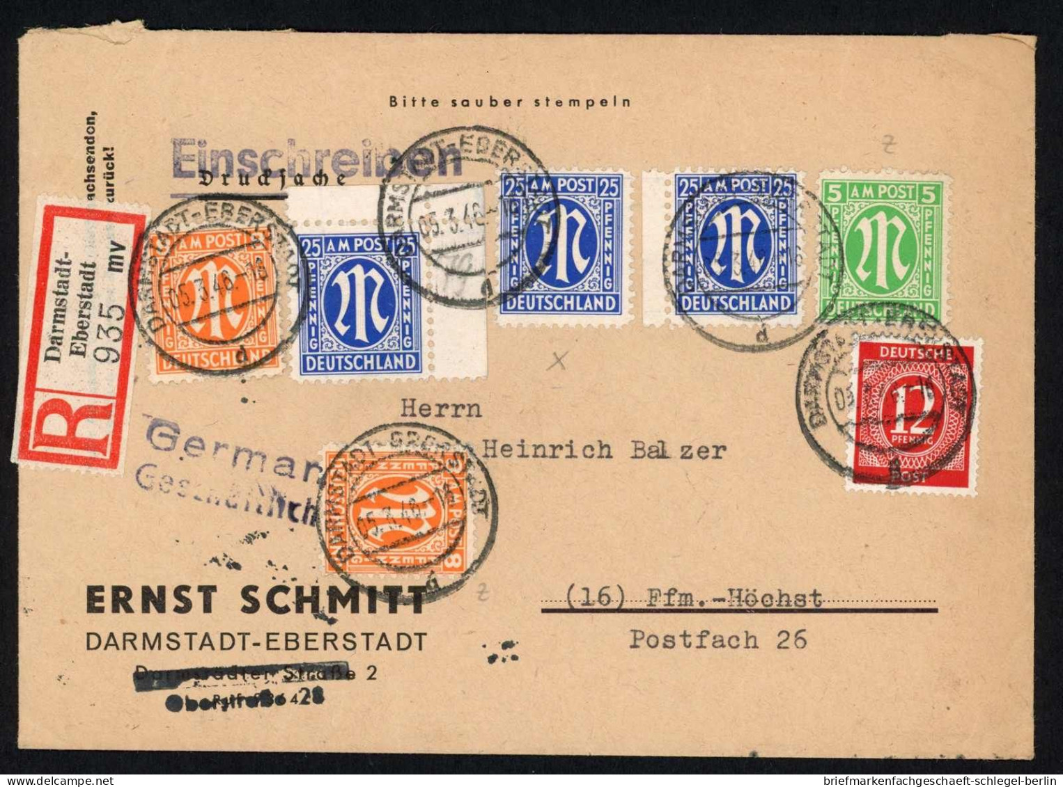 Amerik.+Brit. Zone (Bizone), 1946, 6, 8(2) + 919(4) U.a., Brief - Briefe U. Dokumente