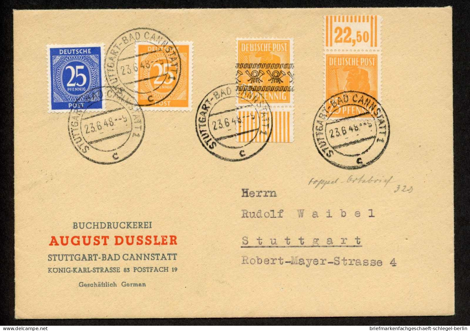 Amerik.+Brit. Zone (Bizone), 1948, 45 I + 926, 927, 952, Brief - Briefe U. Dokumente