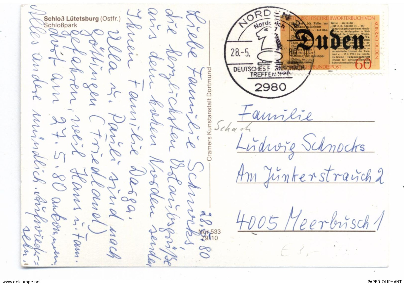 SCHACH / CHESS - Sonderstempel Deutsches Fernschach Treffen, Norddeich 1980 - Echecs