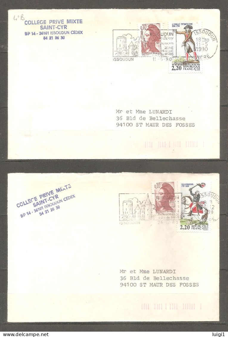 FRANCE 1989/90.Lot De 4 Lettres Ayant Circulées, Affranchies Avec Y&T N°2592 à 2595. Personnages Célèbres Révolution. - Usados