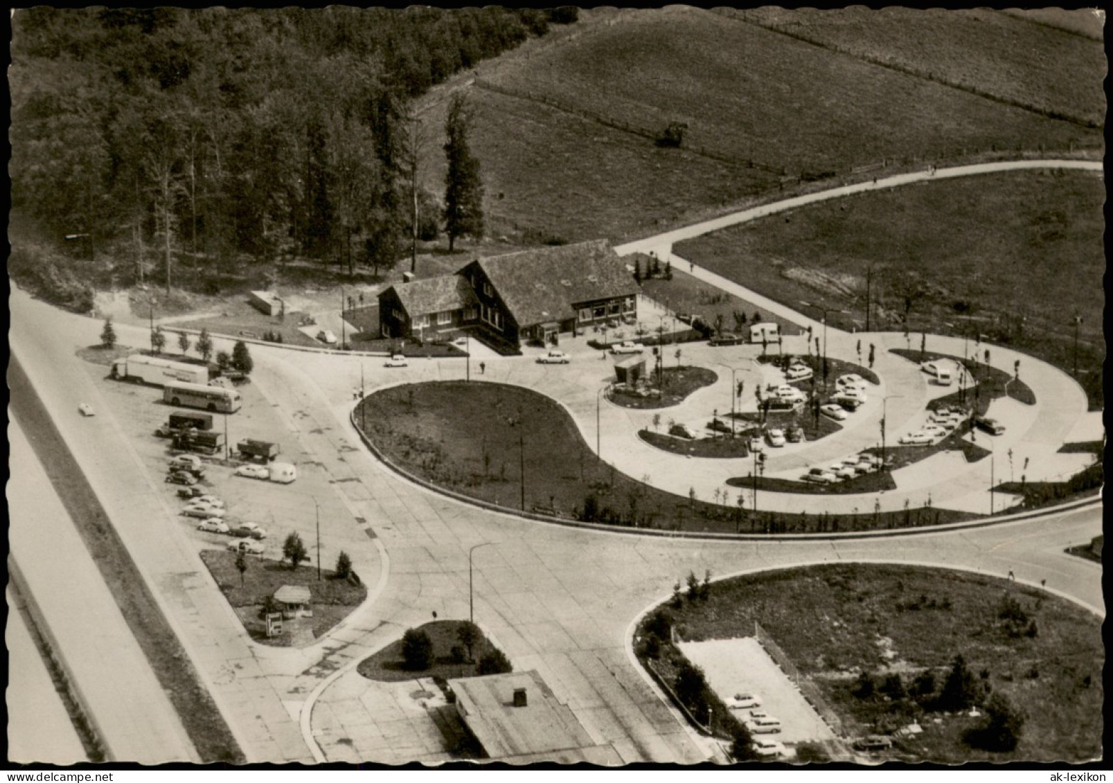 Grünberg (Hessen) Bundesautobahn-Rasthaus Reinhardshain Luftbild 1966 - Gruenberg