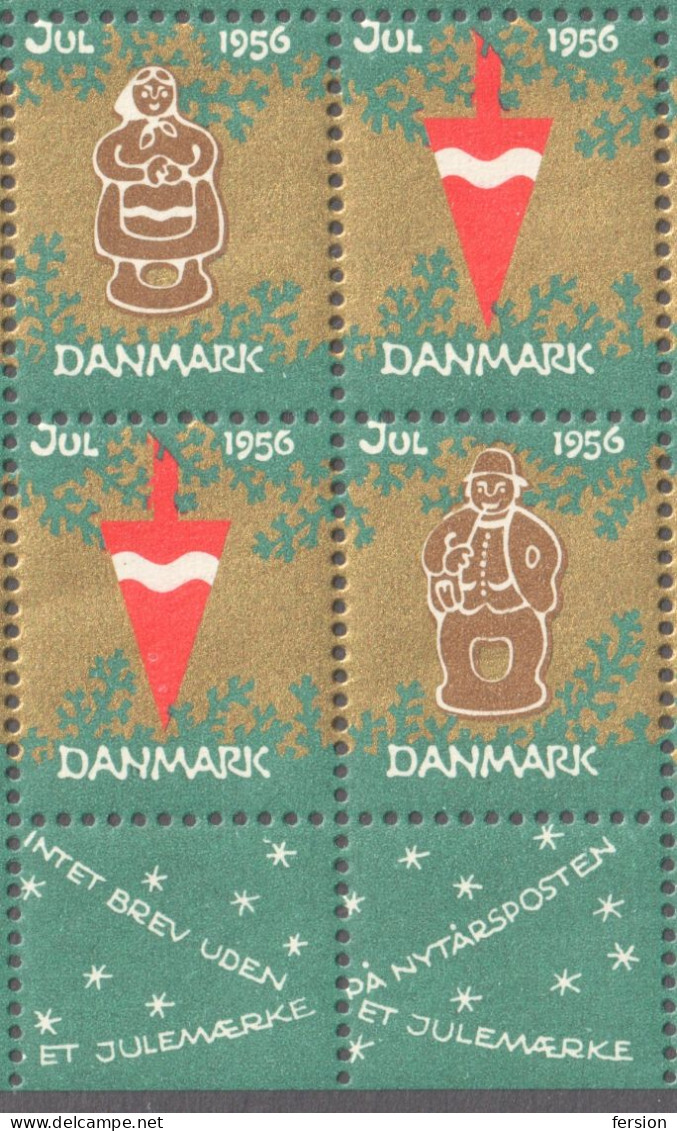 Gingerbread Christmas JUL JULEN Charity Label Cinderella Vignette 1956 Gold Sheet Denmark Danmark - Fogli Completi
