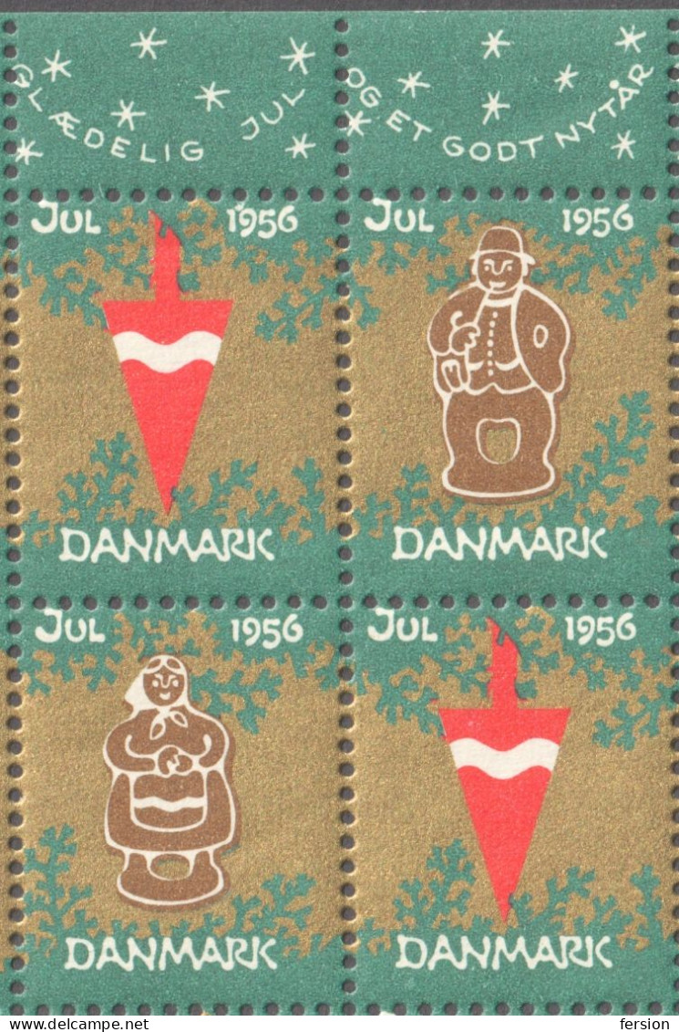 Gingerbread Christmas JUL JULEN Charity Label Cinderella Vignette 1956 Gold Sheet Denmark Danmark - Fogli Completi