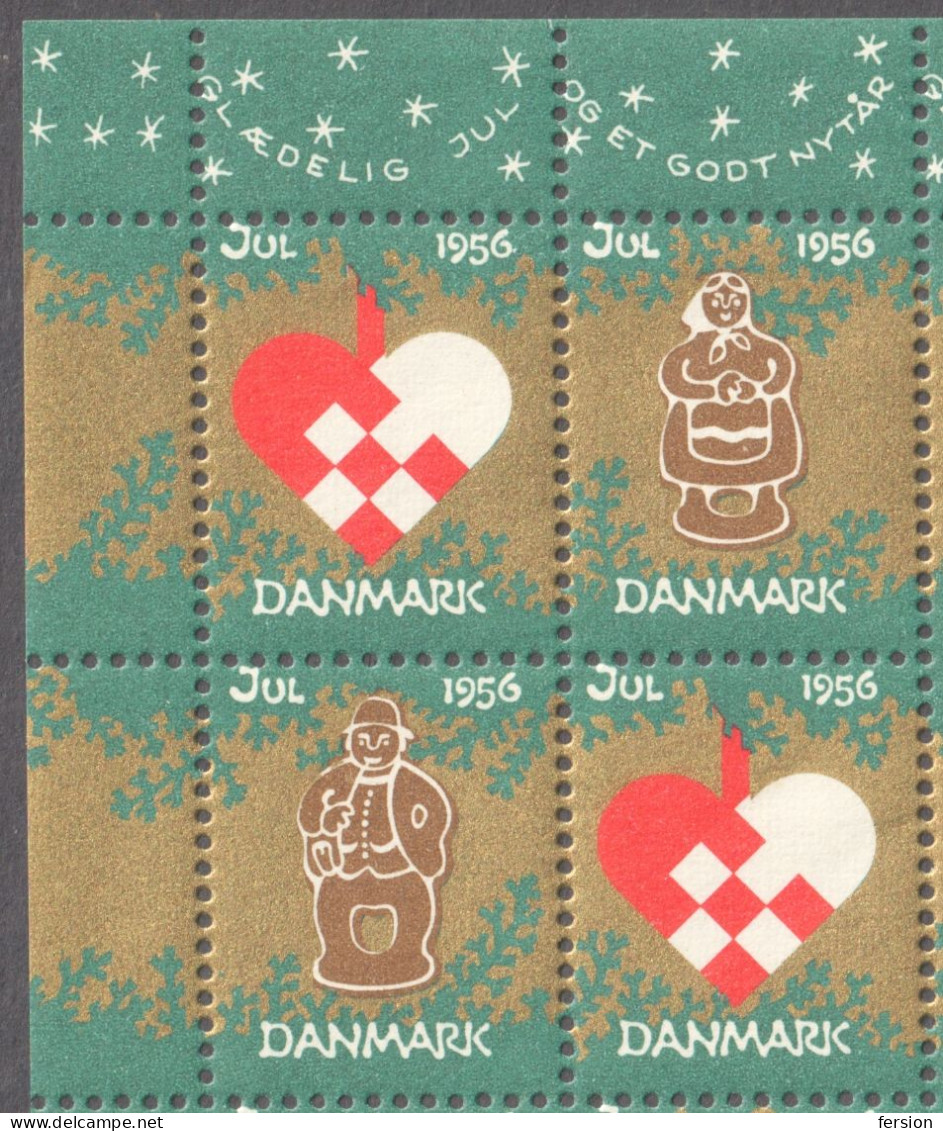 Gingerbread Christmas JUL JULEN Charity Label Cinderella Vignette 1956 Gold Sheet Denmark Danmark - Fogli Completi