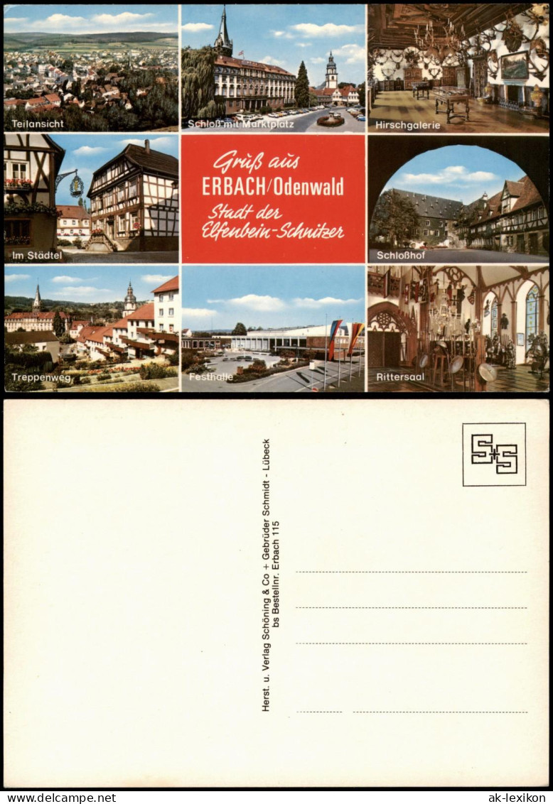 Erbach (Odenwald) Mehrbildkarte Treppenweg, Schlosshof, Hirschgalerie 1980 - Erbach